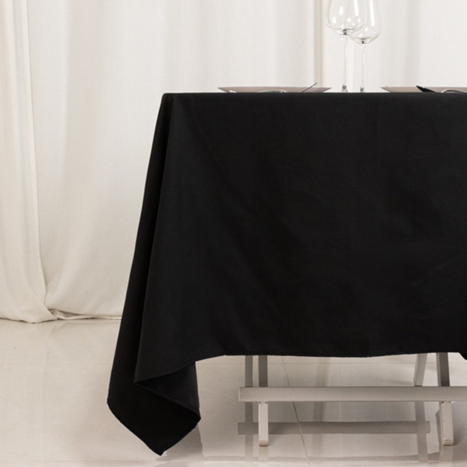 Cotton Blend 70x70 Square Tablecloth Black - Wrinkle-Resistant Fabric Table Cover