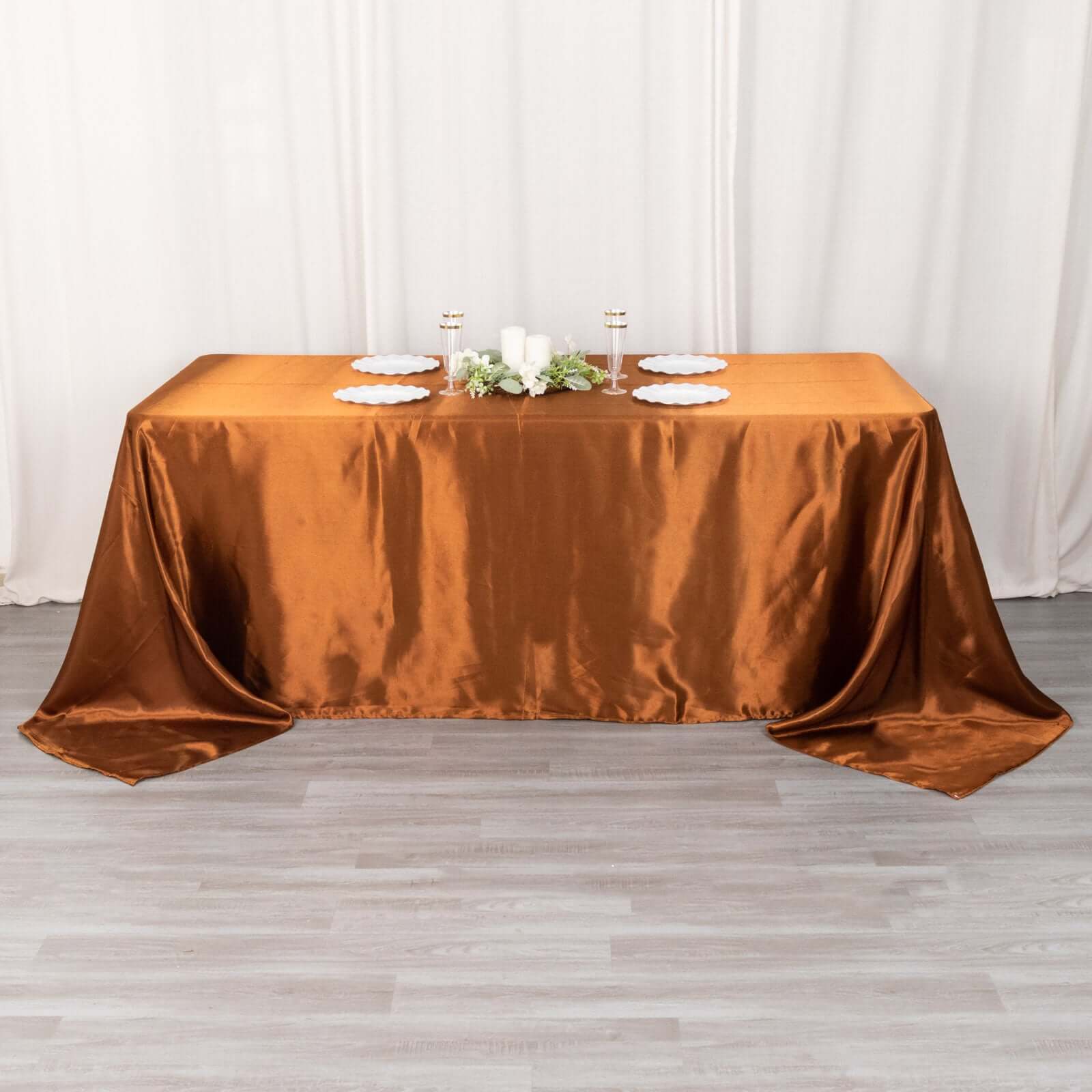 Satin Rectangular 90x132 Tablecloth Cinnamon Brown Satin - Seamless Table Cover