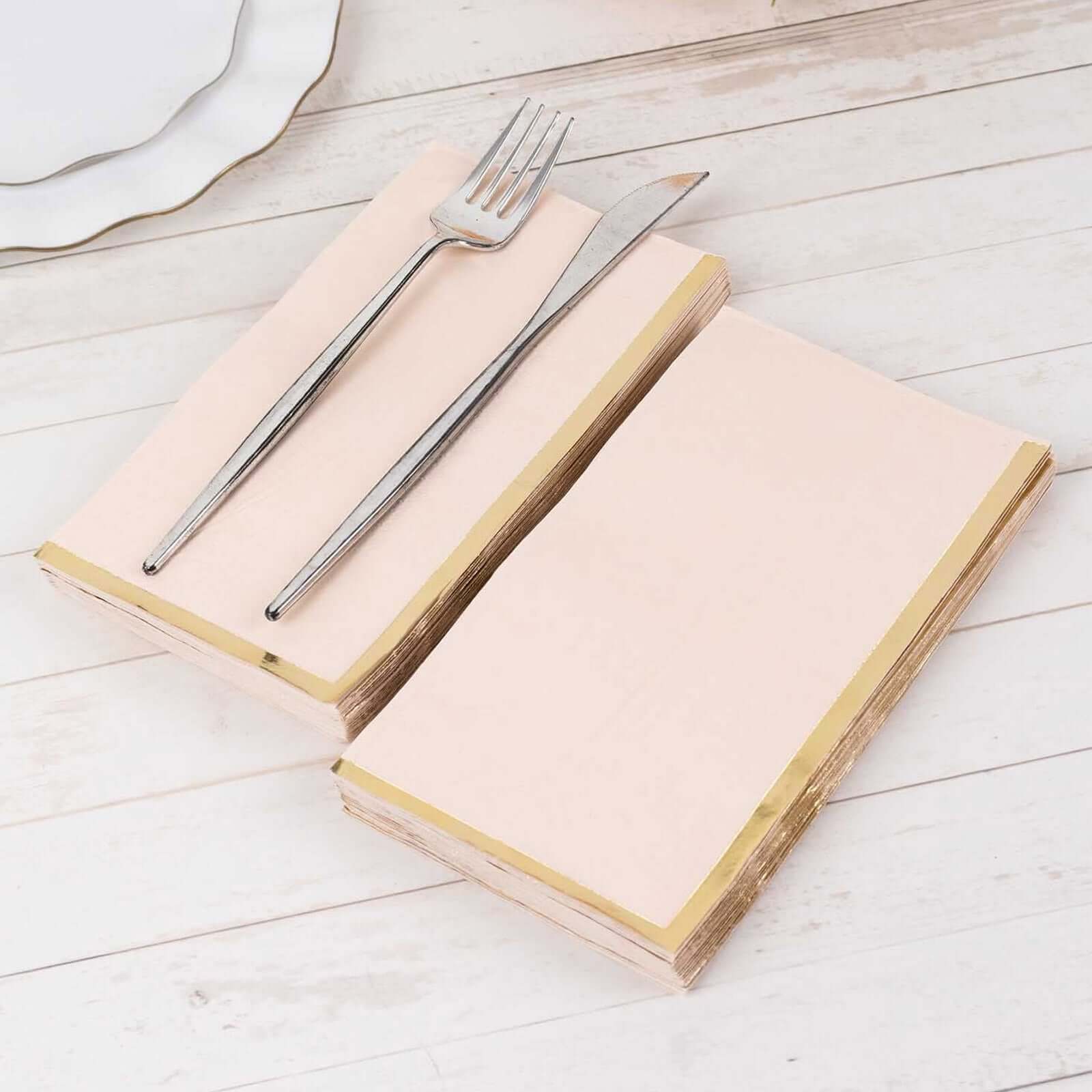 50-Pack Paper Dinner Napkins Blush with Gold Foil Edge 2 Ply - Stylish Disposable Napkins