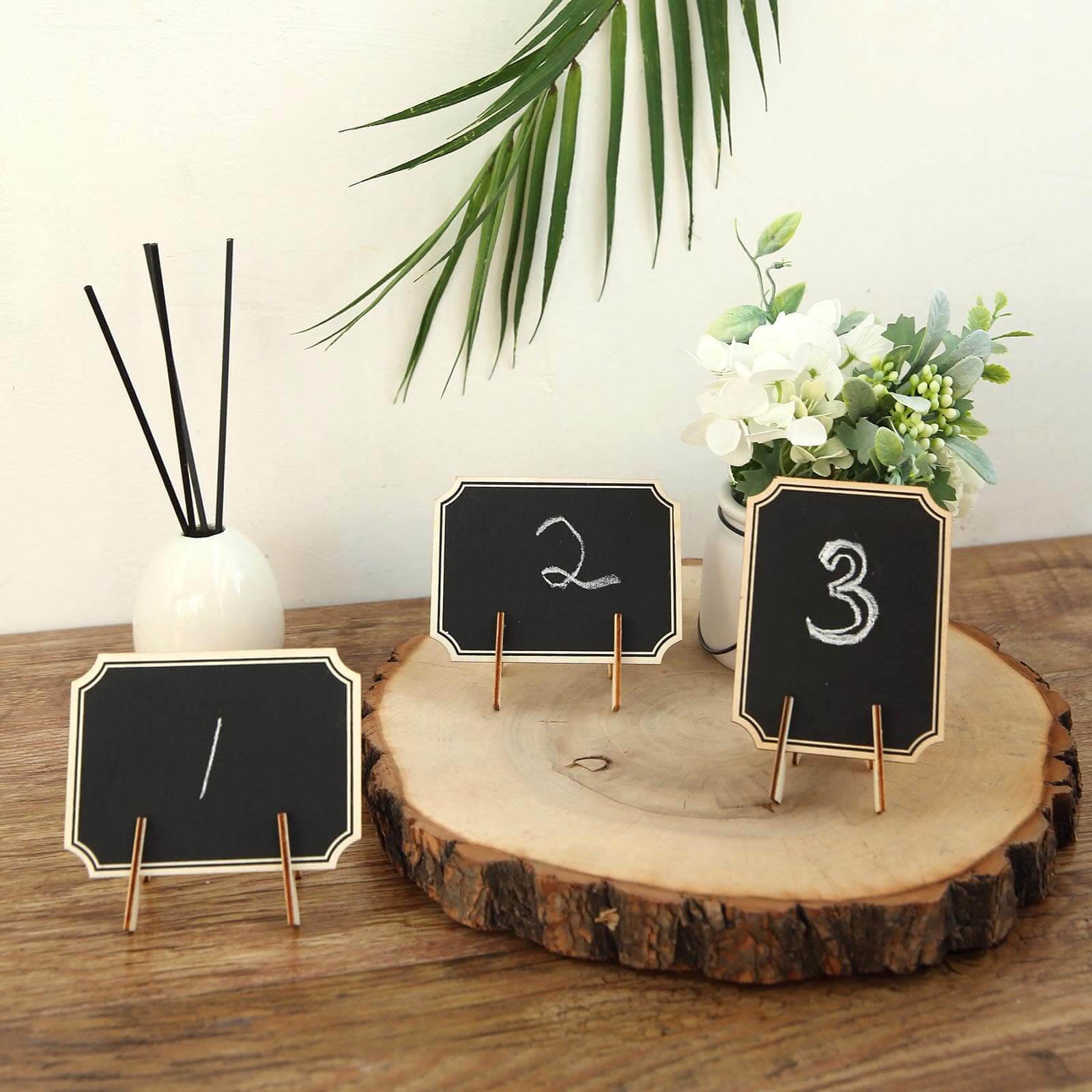 10-Pack Mini Wooden Chalkboard Signs Table Design with Removable Stands - Perfect for Events and Craft Displays 3x4