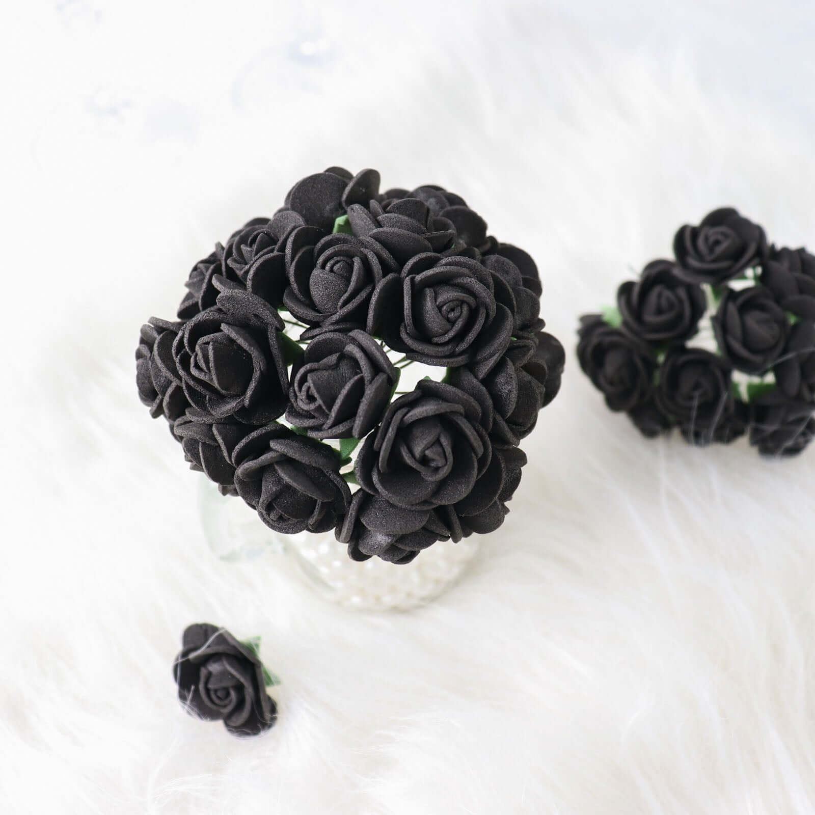 48 Roses 1 Black Real Touch Artificial DIY Foam Rose Flowers With Stem, Craft Rose Buds