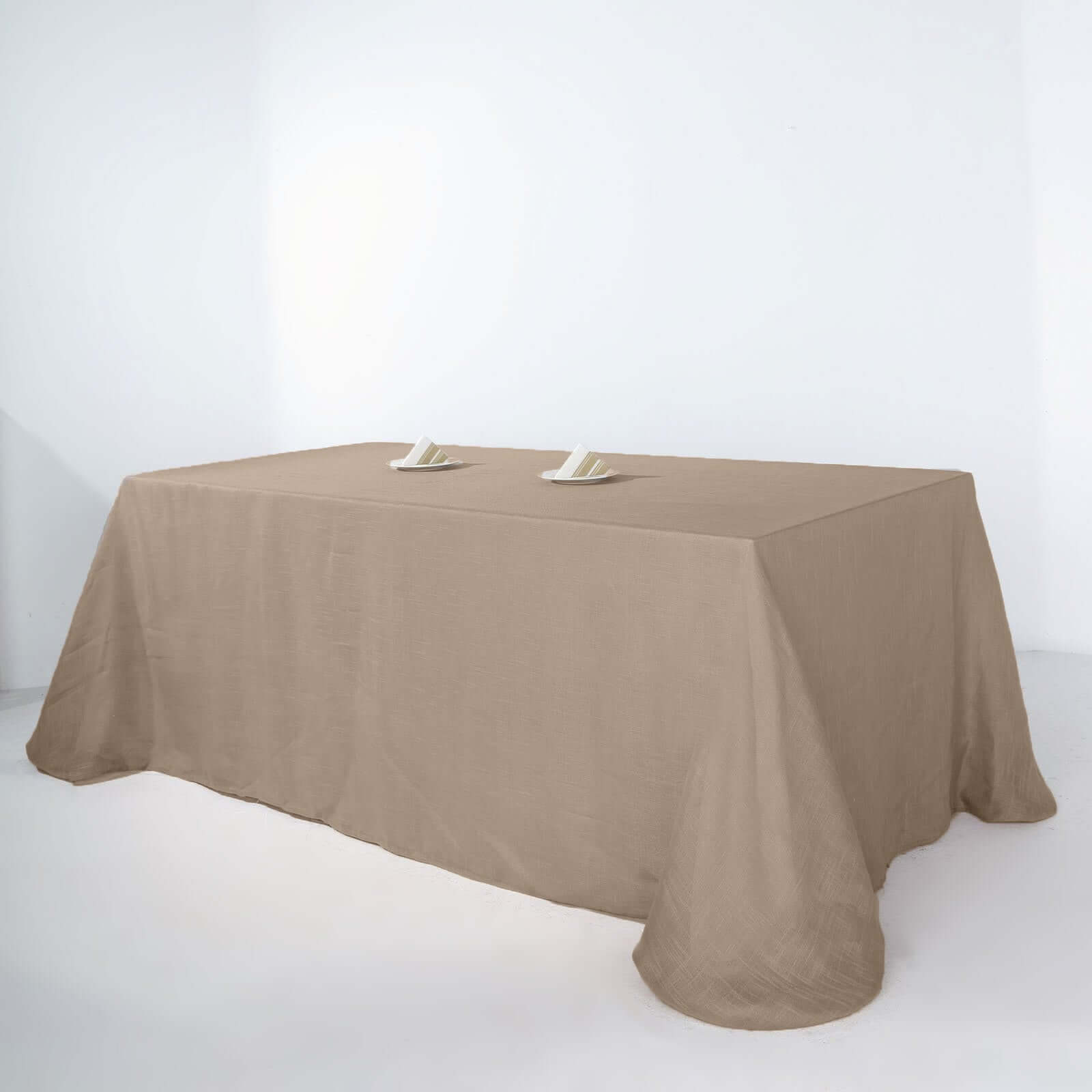 Faux Linen 90x156 Rectangular Tablecloth Taupe - Slubby Texture Wrinkle-Resistant Seamless Table Cover