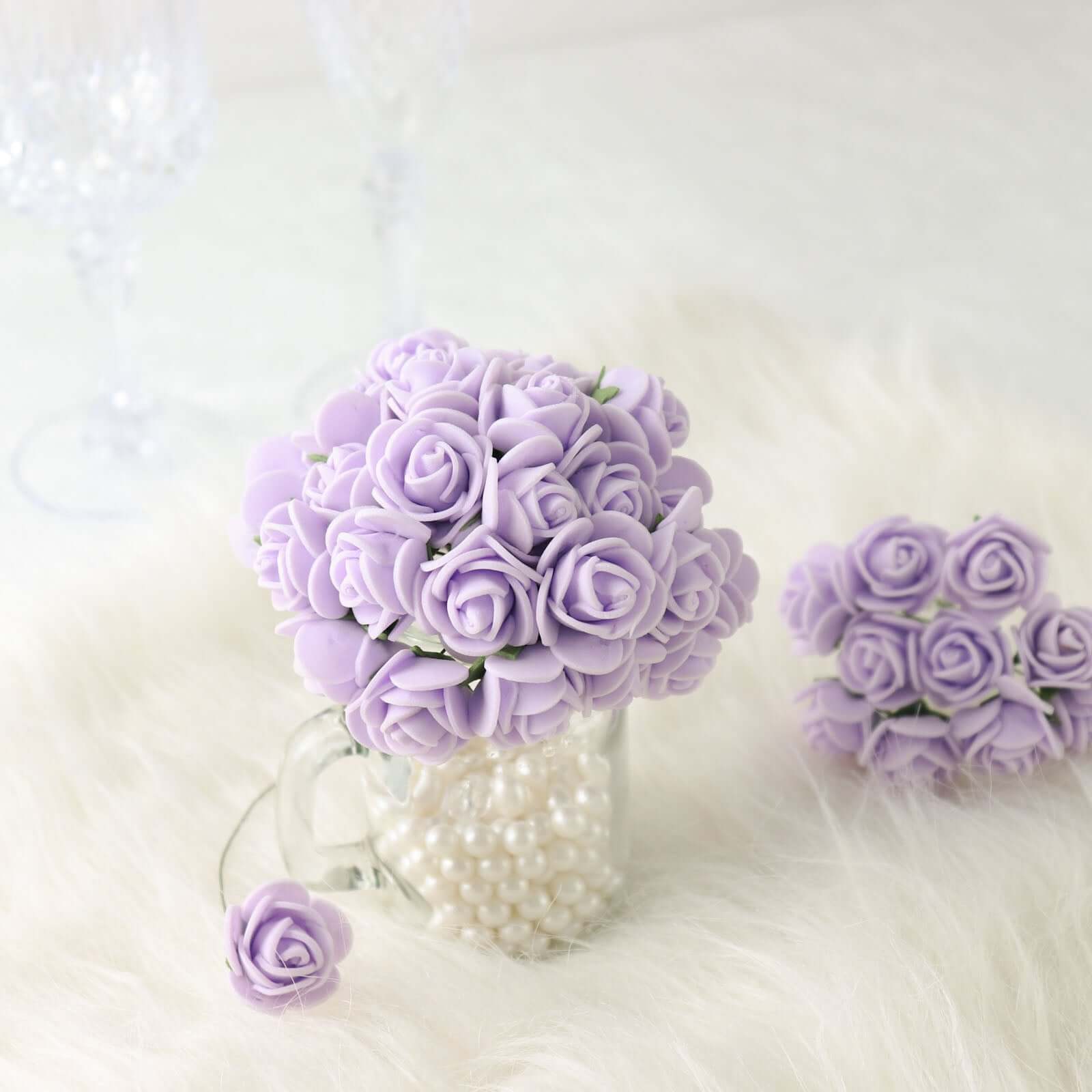 48 Roses 1 Lavender Lilac Real Touch Artificial DIY Foam Rose Flowers With Stem, Craft Rose Buds