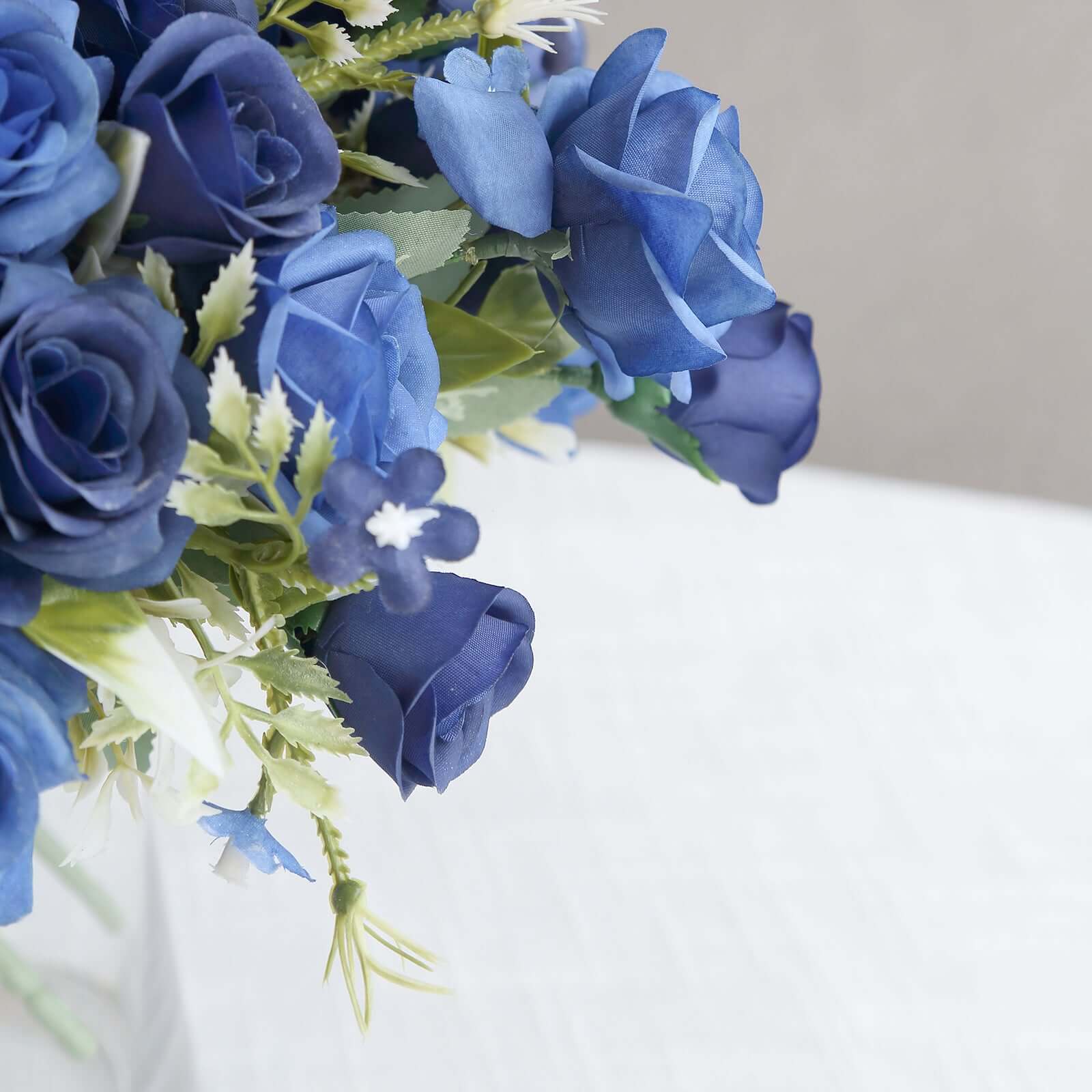 4 Bushes 12 Navy Blue Real Touch Artificial Silk Rose Flower Bouquet, Faux Bridal Flowers