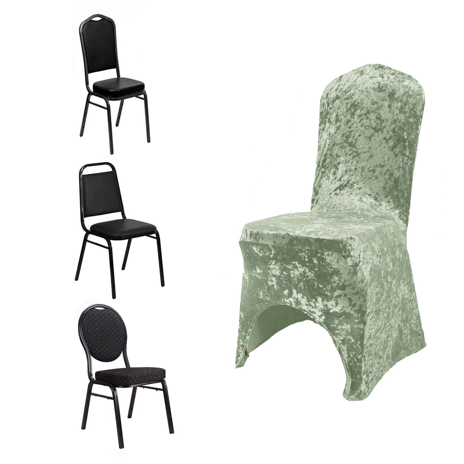 Crushed Velvet Spandex Banquet Chair Cover Fitted Slipcover Sage Green - Stretch 190GSM Slipcover with Foot Pockets