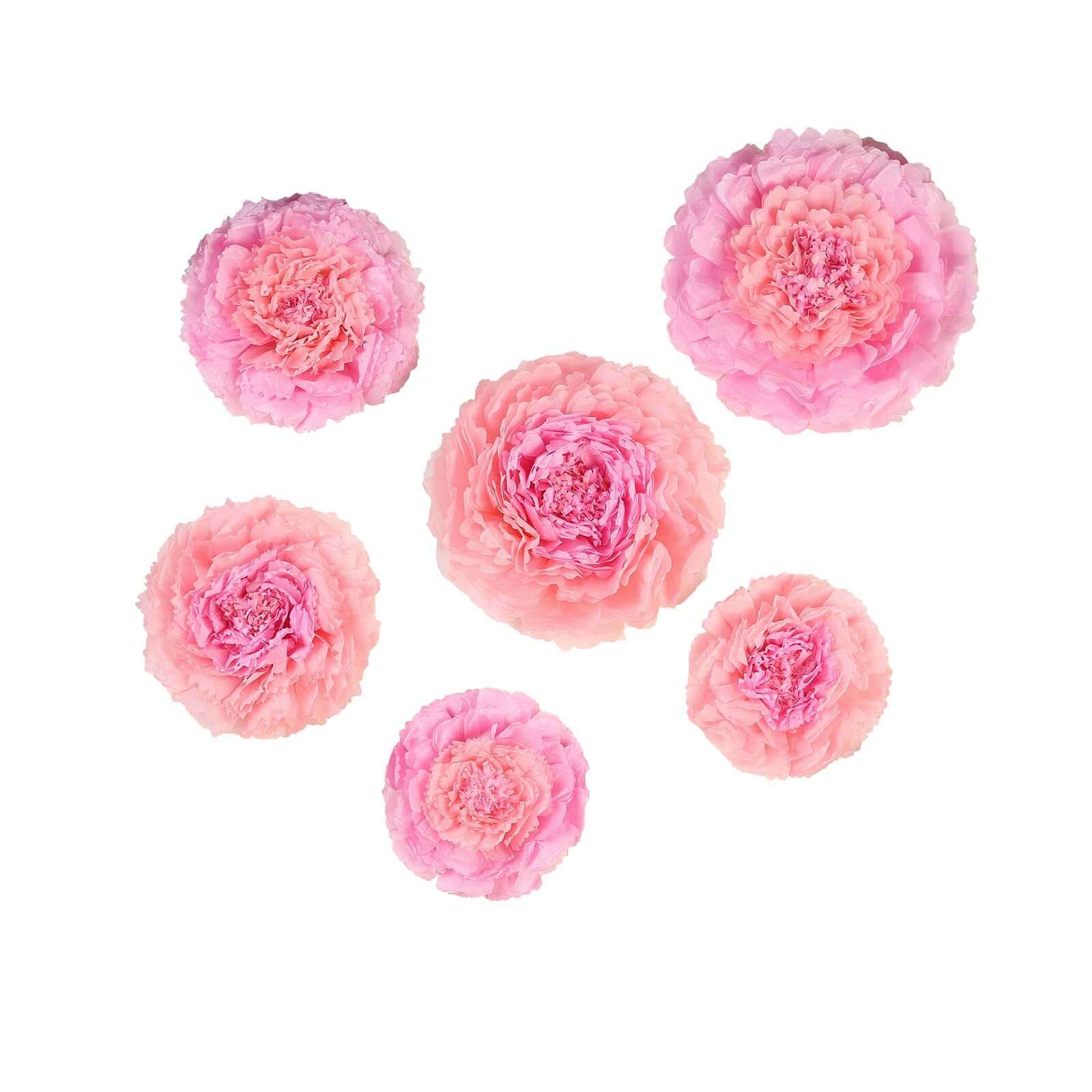 Set of 6 Blush Pink Giant Carnation 3D Paper Flowers Wall Decor - 12,16,20