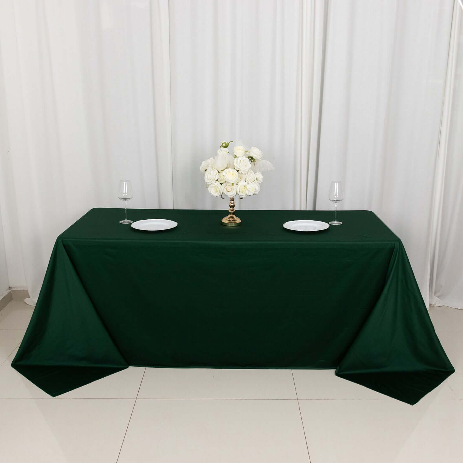 Premium Scuba Rectangular 90x132 Tablecloth Hunter Emerald Green - Wrinkle Free, Stain Resistant & Seamless Table Cover