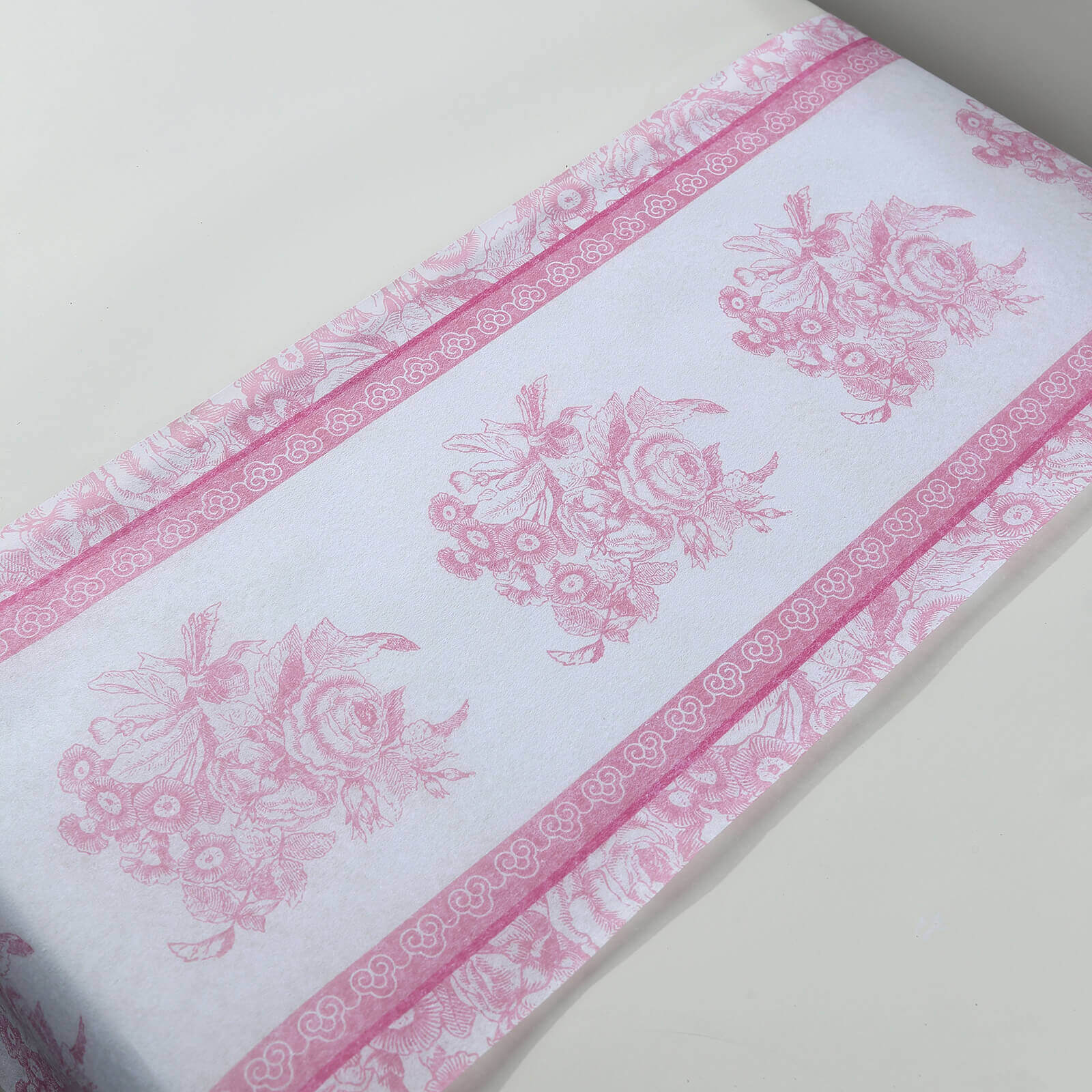 5 Pack Disposable Table Runners 11x108 White with Pink Floral Pattern - Non-woven Stylish Kitchen Dining Table Decor