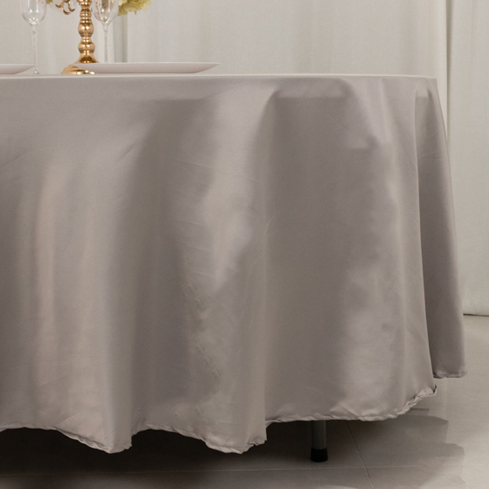 Lamour Satin 108 Round Tablecloth Silver - Durable & Silk-Like Table Cover