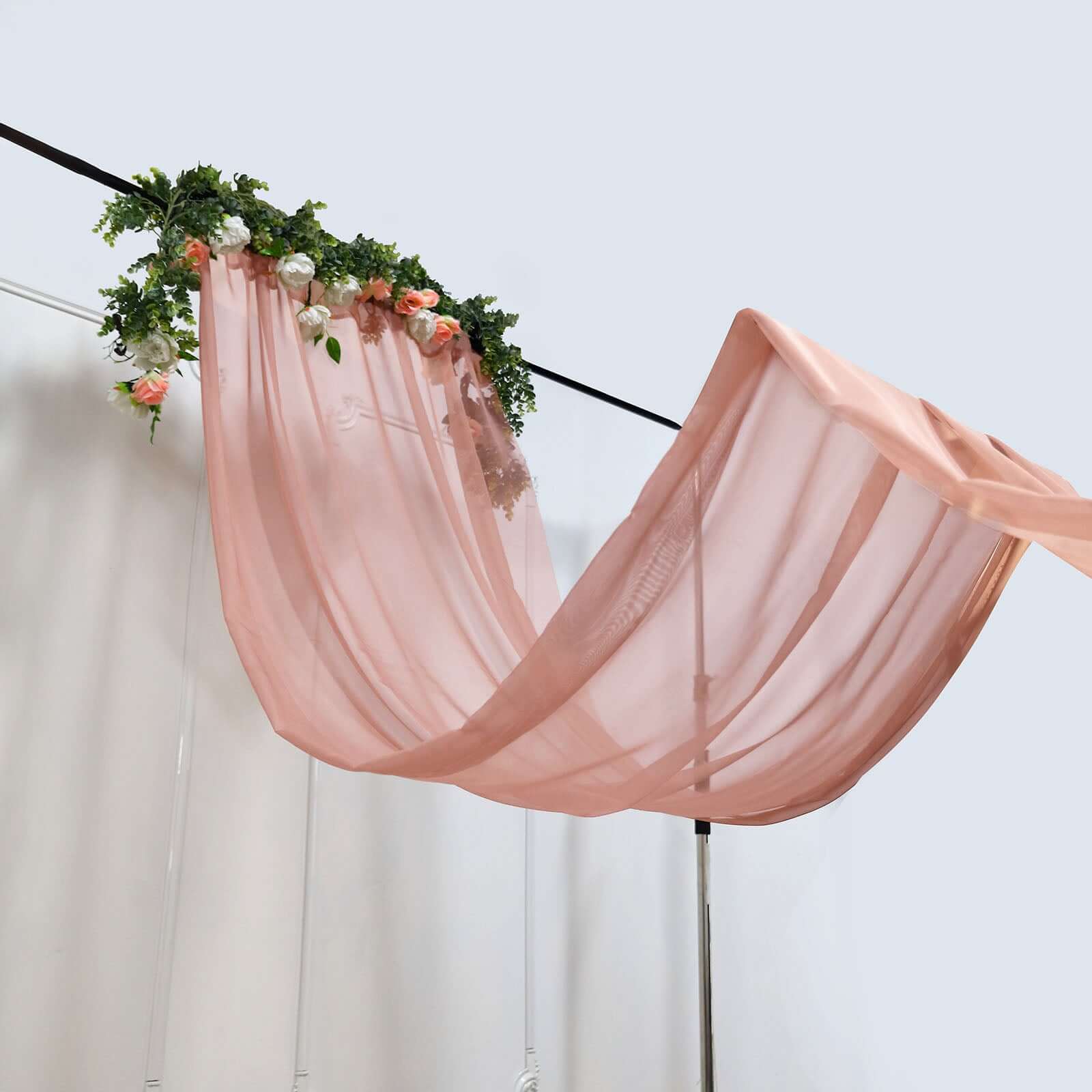 5ftx14ft Premium Dusty Rose Chiffon Curtain Panel, Durable Flame Resistant Backdrop Ceiling Drapery With Rod Pocket