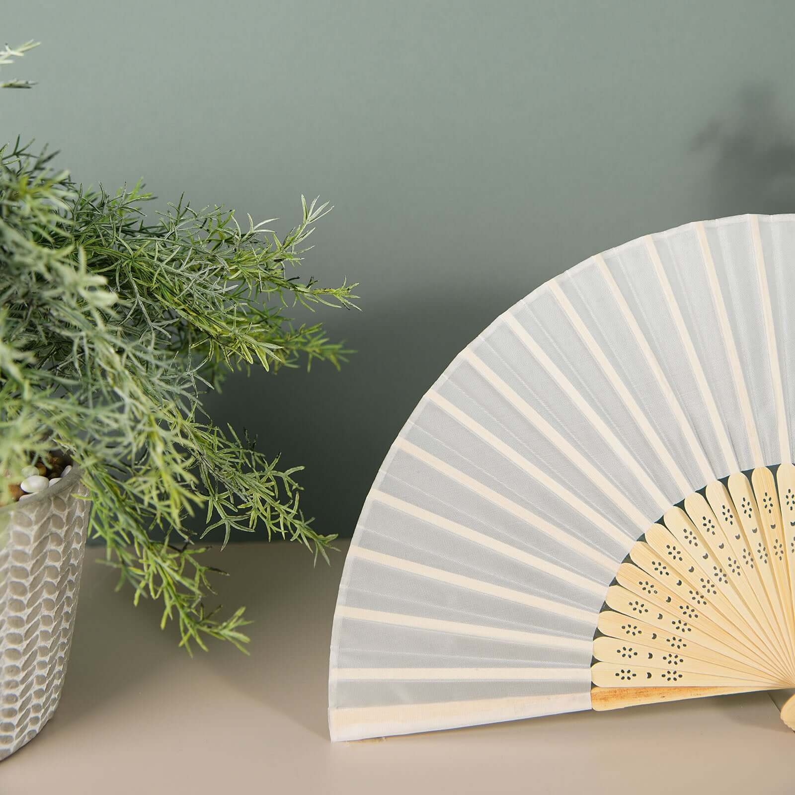 5 Pack White Asian Silk Folding Fans Party Favors, Oriental Folding Fan Favors