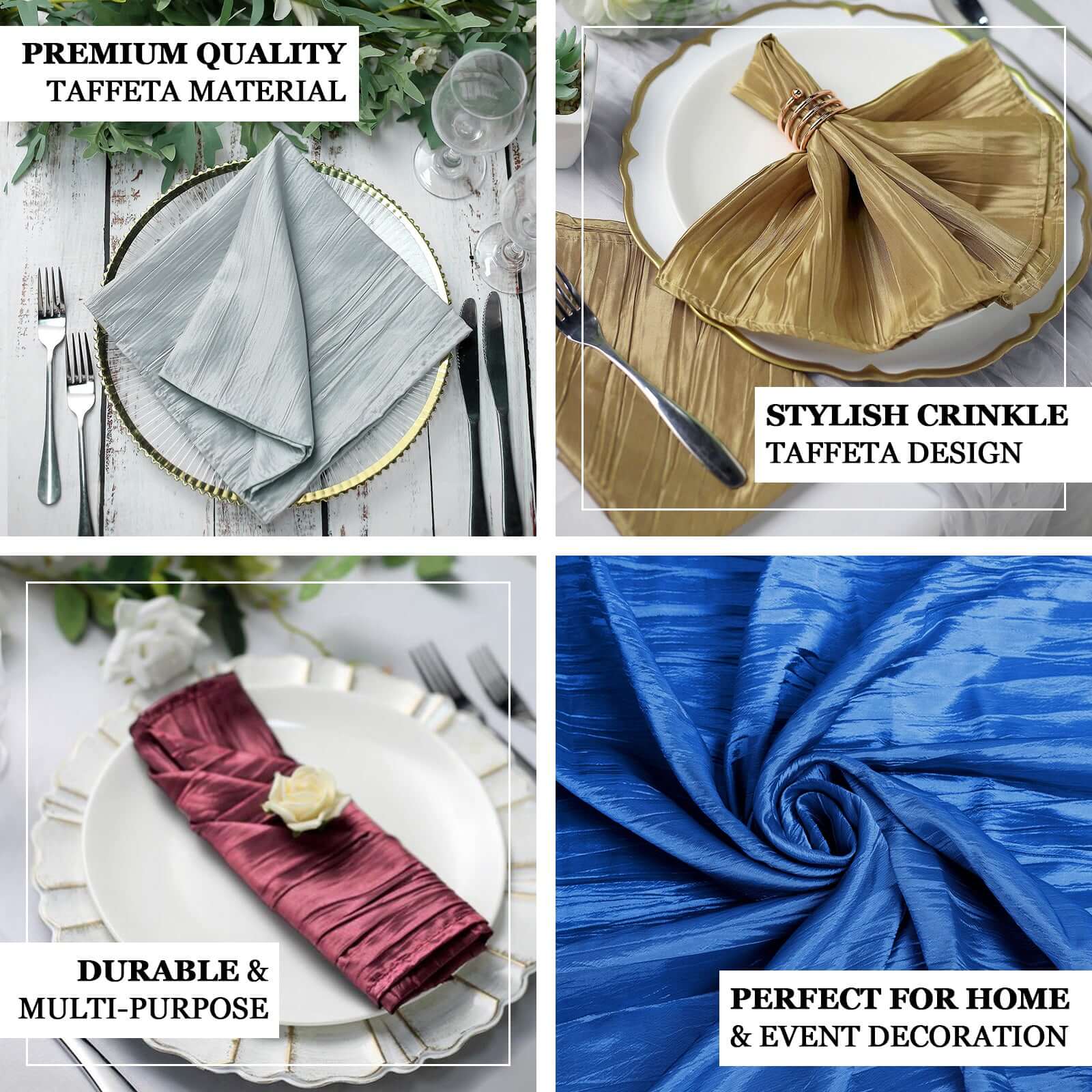 5 Pack Taffeta 20x20 Napkins Navy Blue - Accordion Crinkle Dinner Napkins