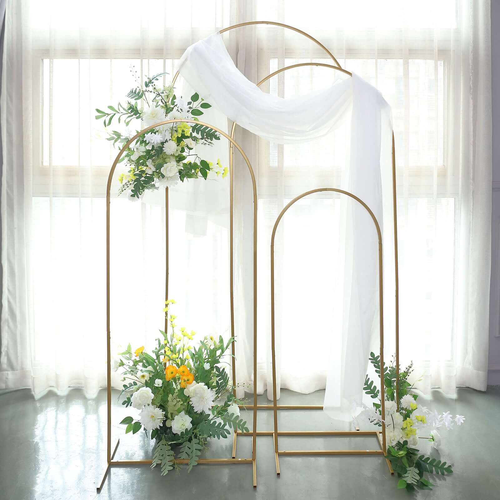 Set of 4 Gold Metal Wedding Arch Chiara Backdrop Stand Floral Display Frame With Round Top