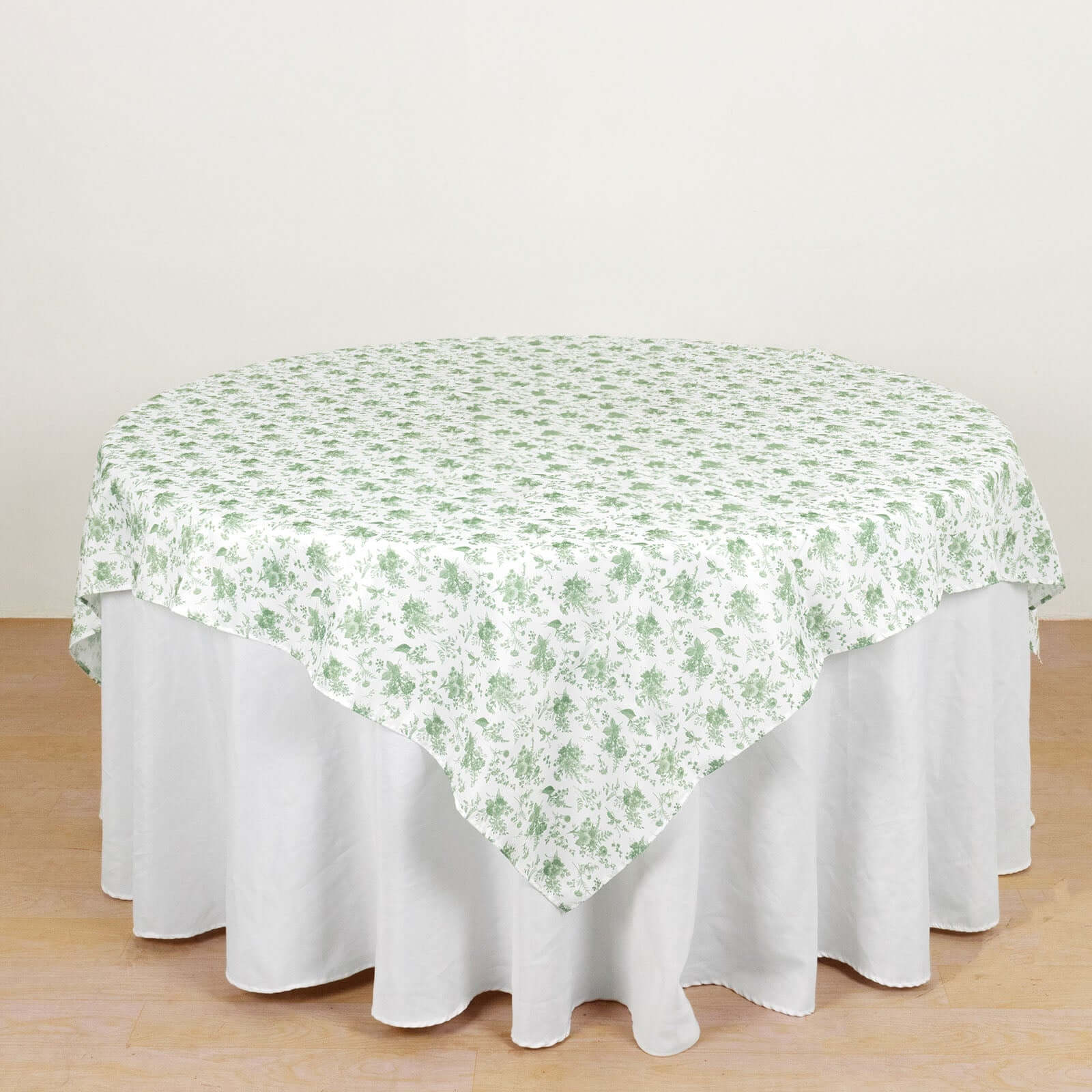 Polyester 70x70 Table Overlay Square Tablecloth Dusty Sage Green French Toile Pattern - Table Cover for Upscale Dining