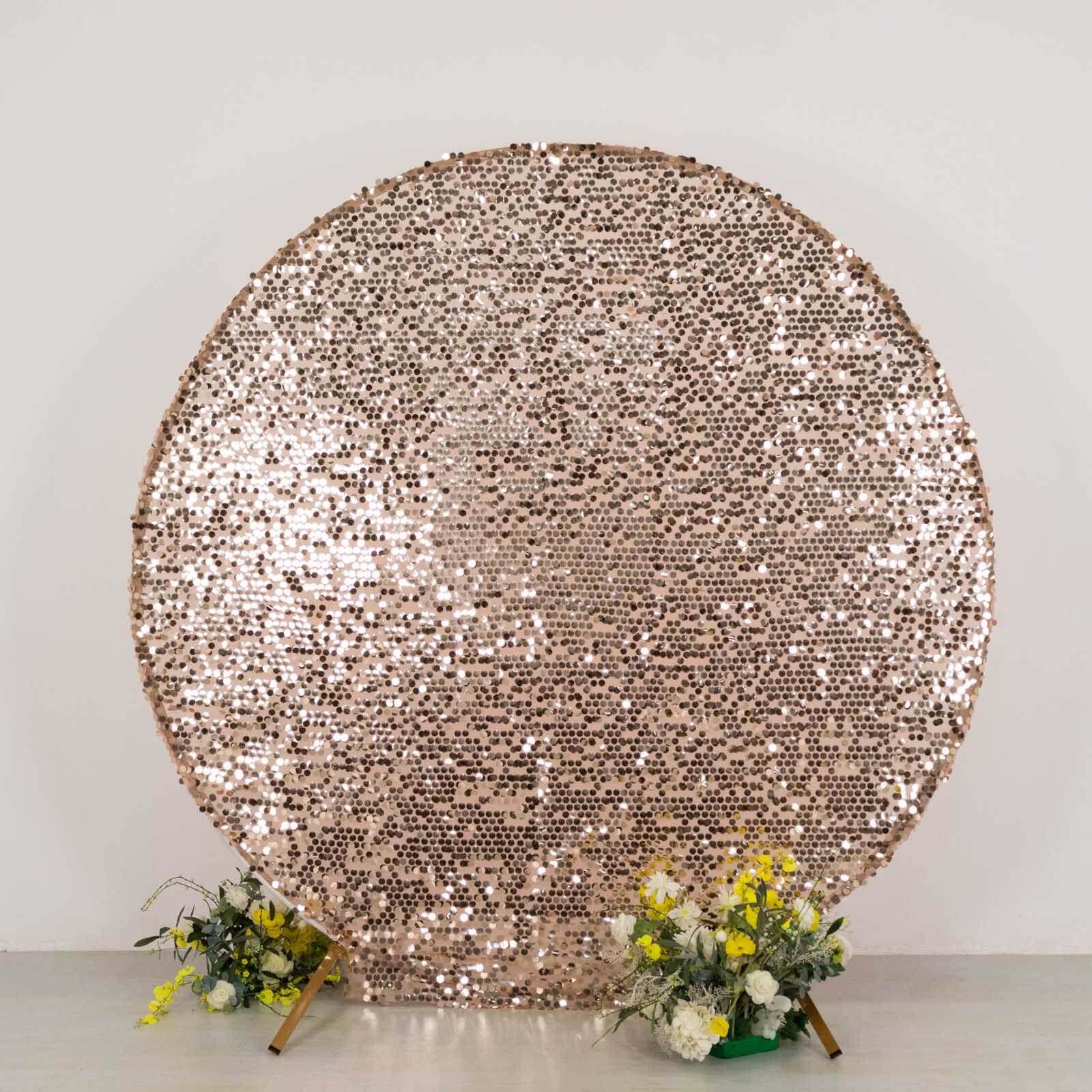 7.5ft Sparkly Rose Gold Big Payette Sequin Wedding Arch Cover for Round Backdrop Stand