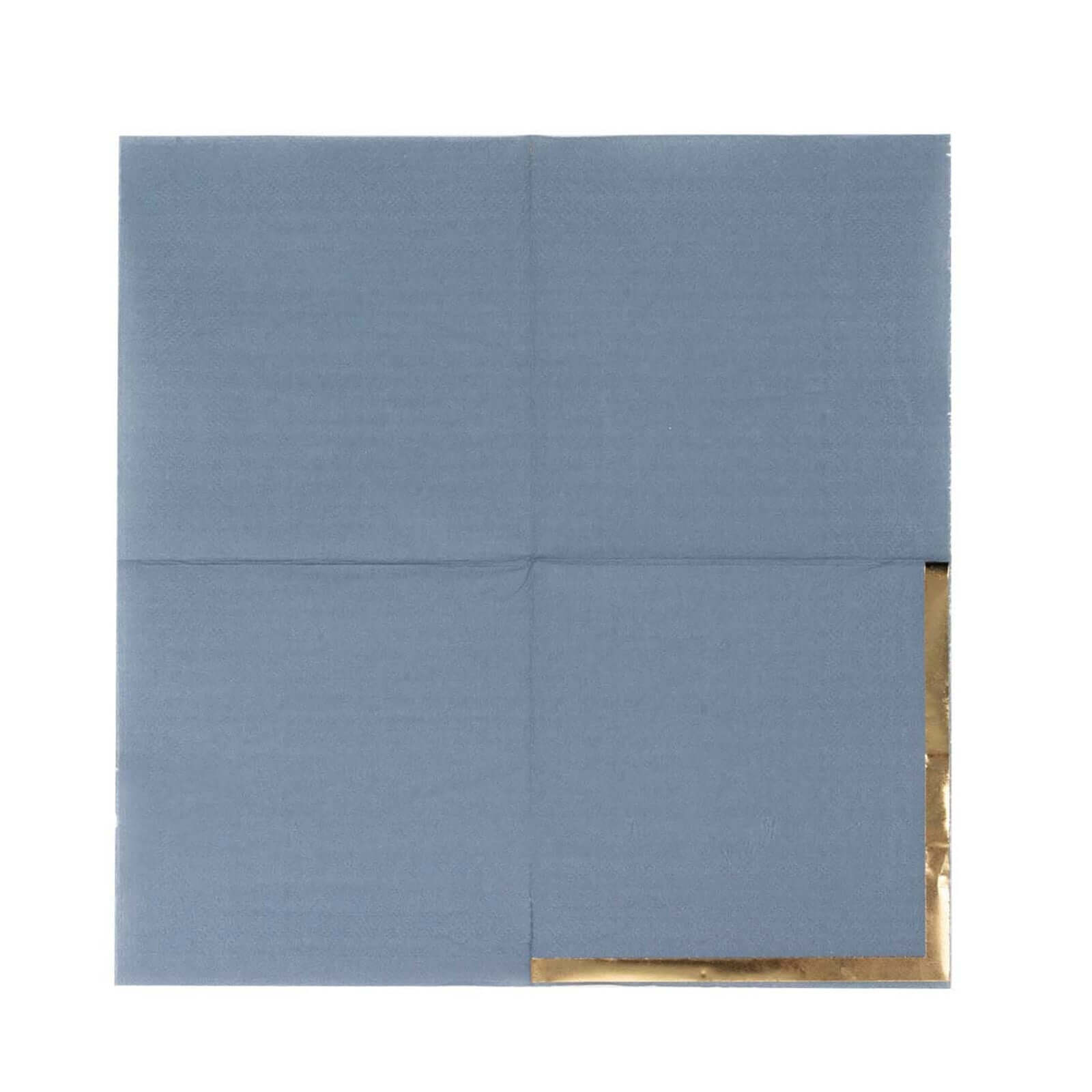 50-Pack Paper Beverage Napkins Dusty Blue with Gold Foil Edge - 2 Ply Disposable Soft 18GSM Cocktail Napkins 5x5