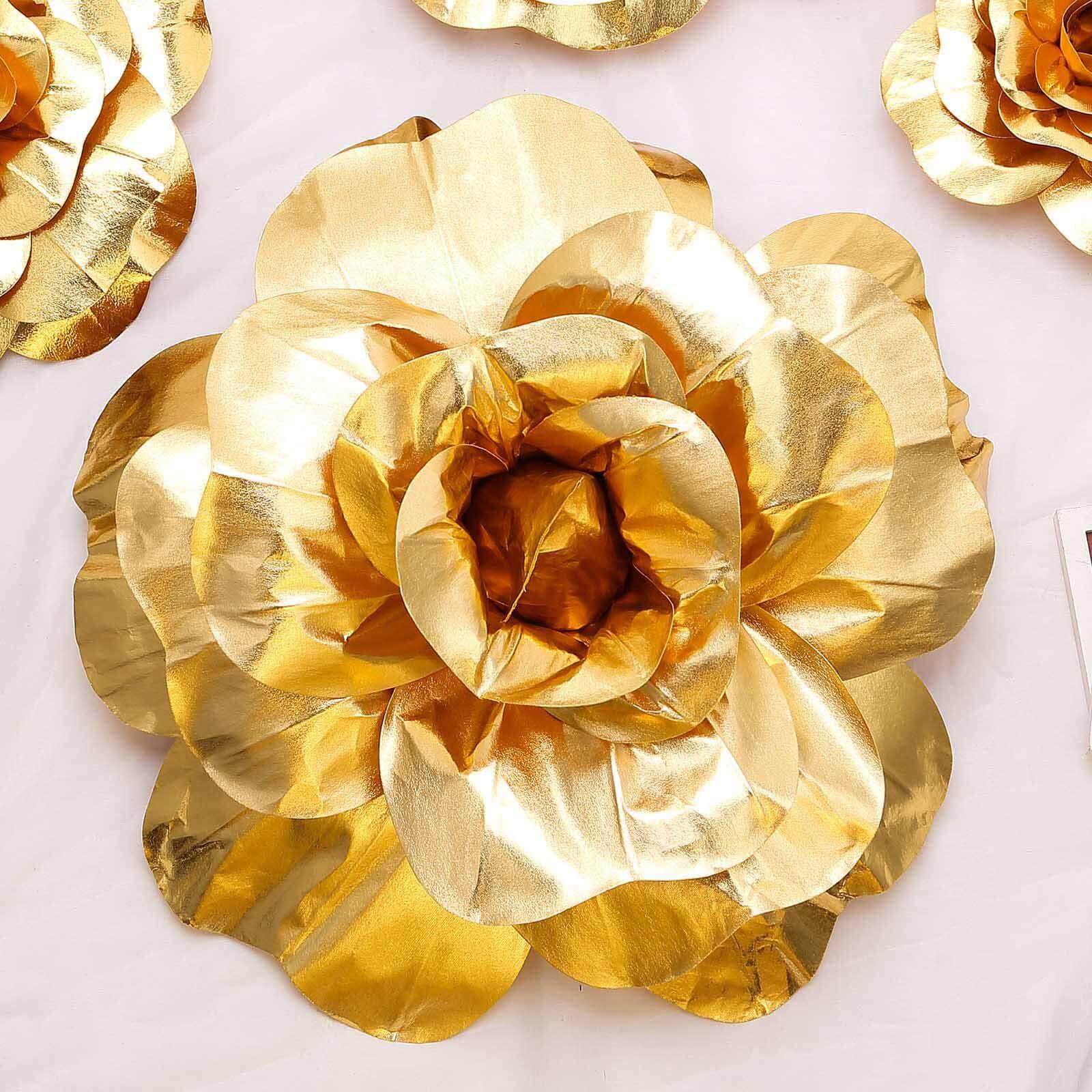 2 Pack 24 Large Metallic Gold Real Touch Artificial Foam DIY Craft Roses