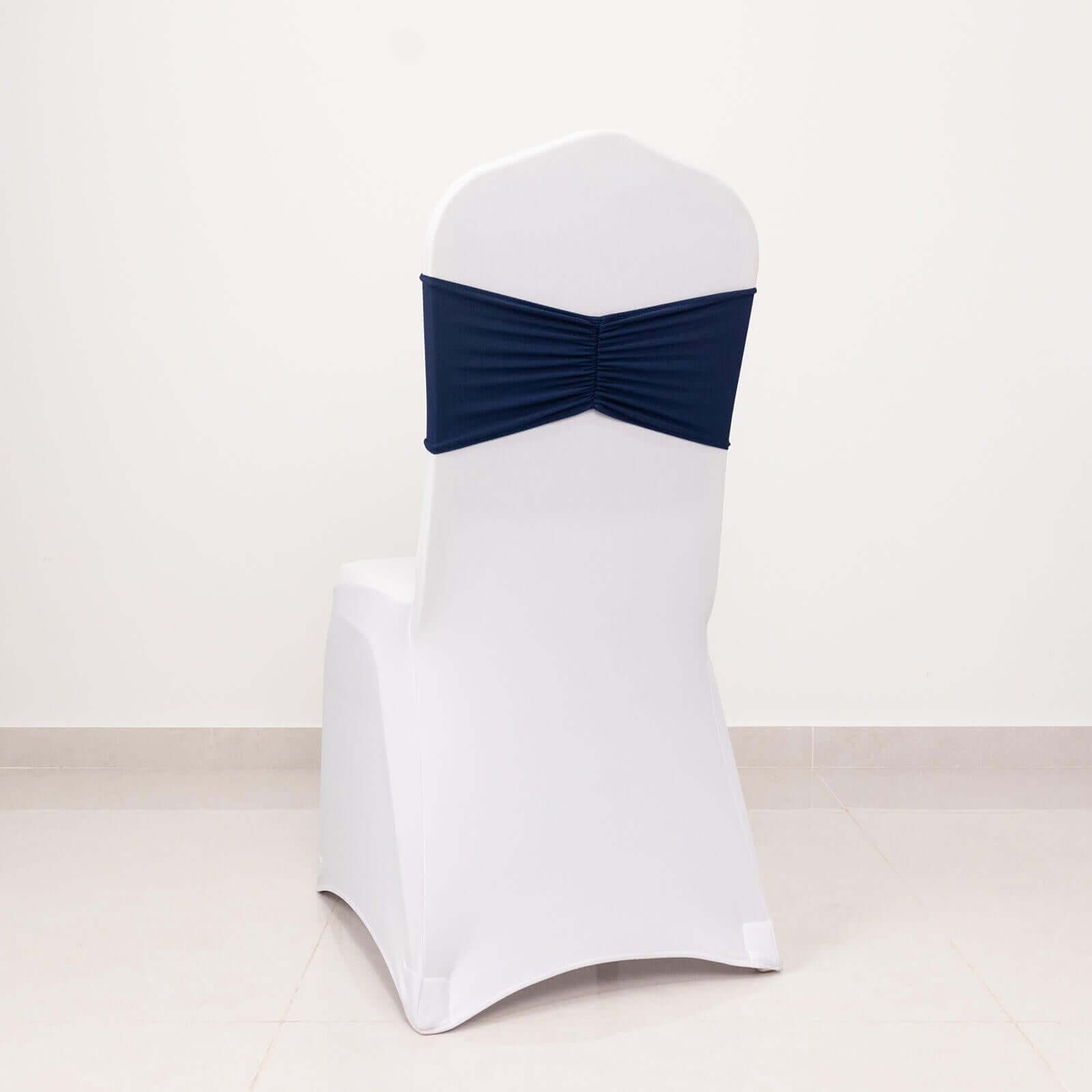 5 Pack Spandex Chair Sashes Navy Blue Ruffled Style - Wide Easy to Use Stretch Chair Bands 8x13