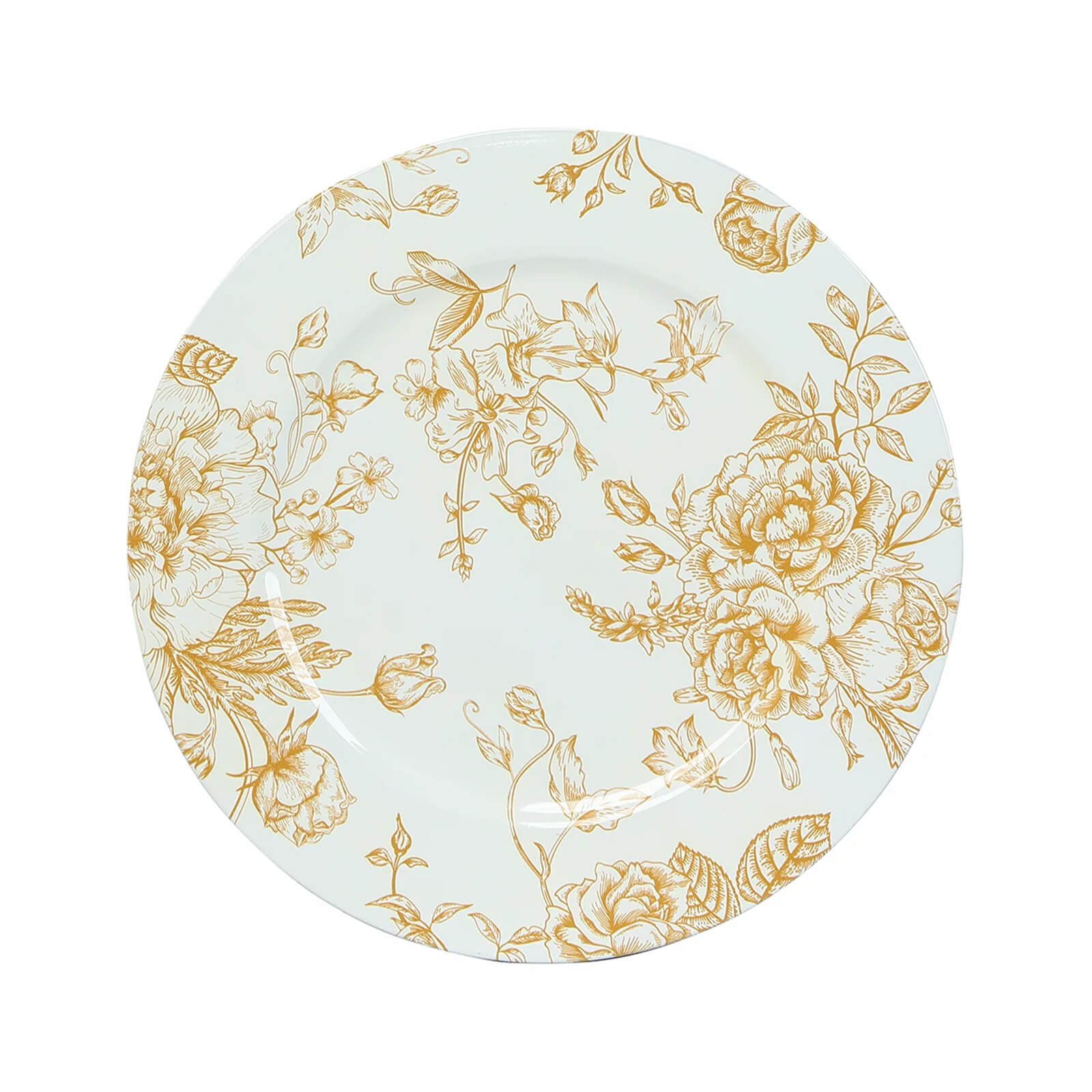 6-Pack Acrylic Round Charger Plates 13 in White with Gold Floral French Toile Pattern, Decorative Dinner Party Charger Tableware