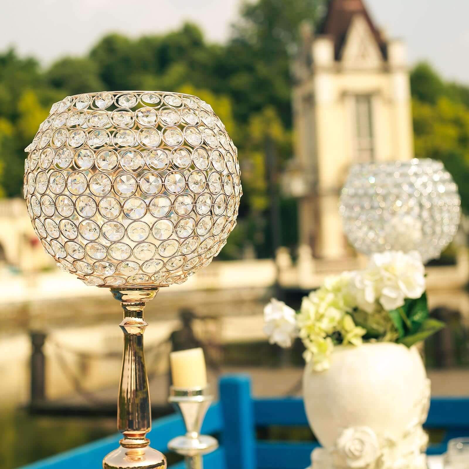 Acrylic Crystal Beaded Goblet Candle Holder Gold - Exquisite Flower Ball Centerpiece Stand for High-End Event Styling 30