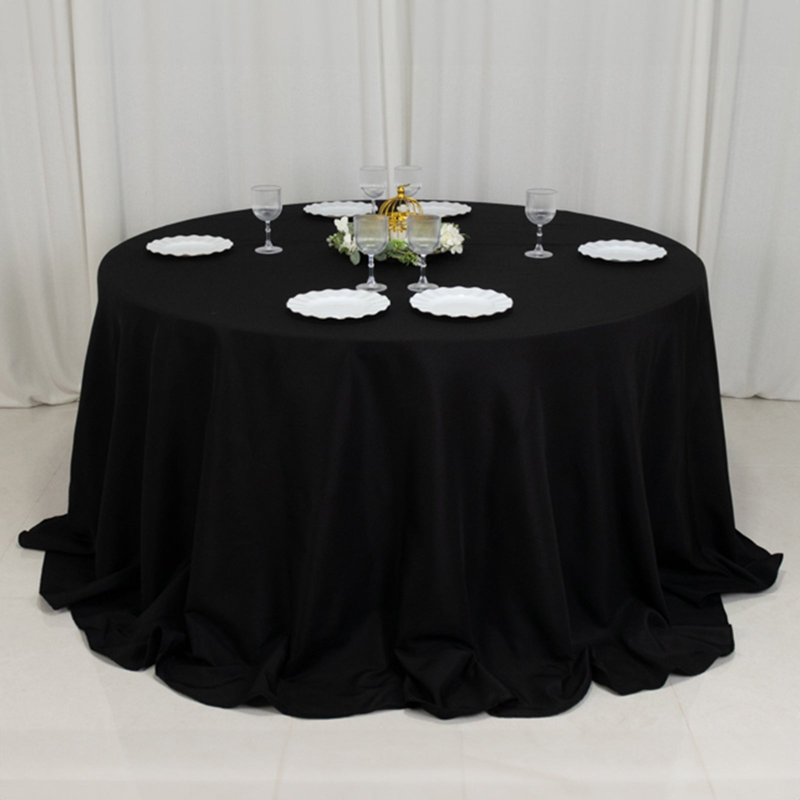 Fire Retardant Premium Polyester 132 Round Tablecloth Black - High-Performance Seamless Table Cover