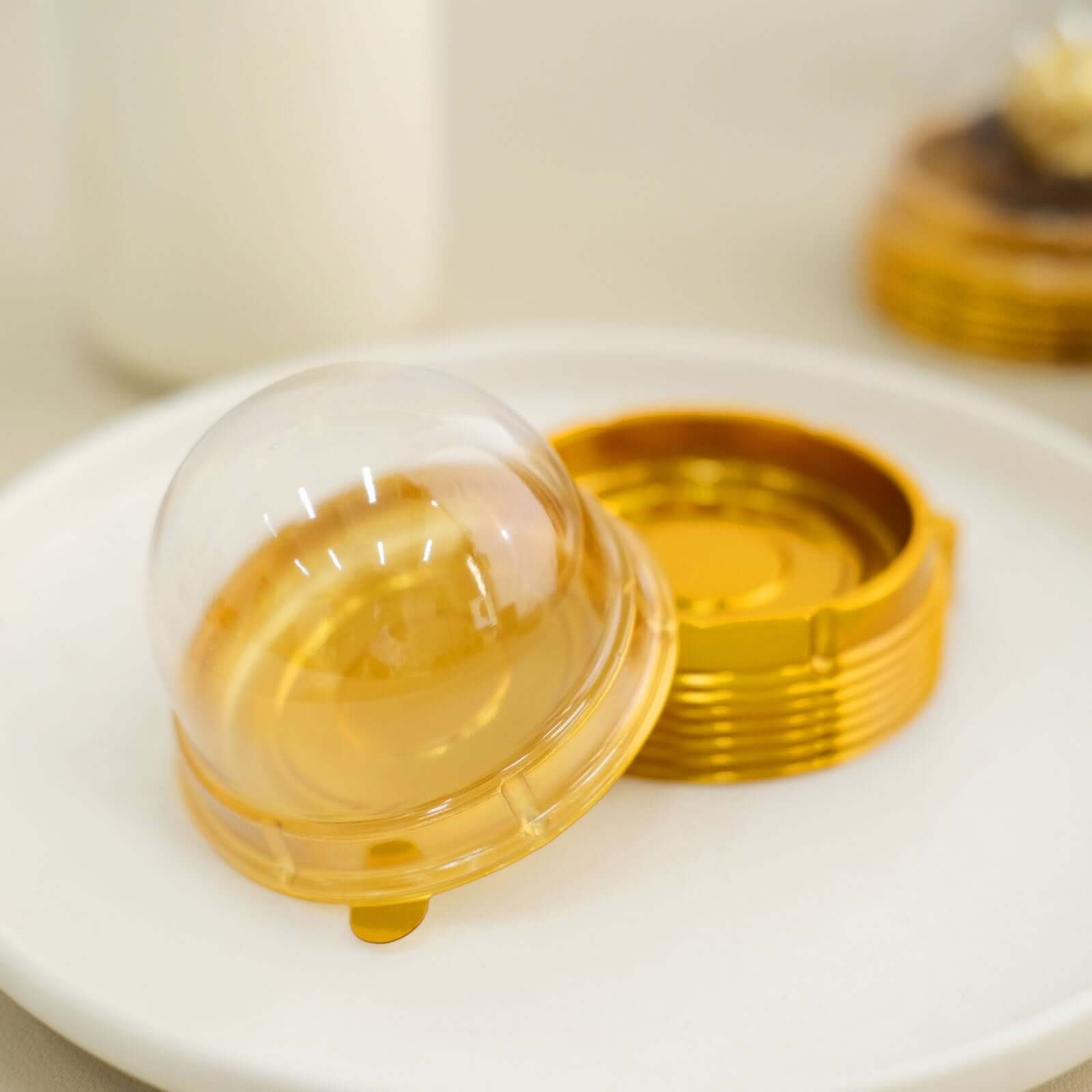 50-Pack Favor Containers Round Dome Design Gold and Clear - Plastic Party Boxes for Cupcakes and Sweets 3