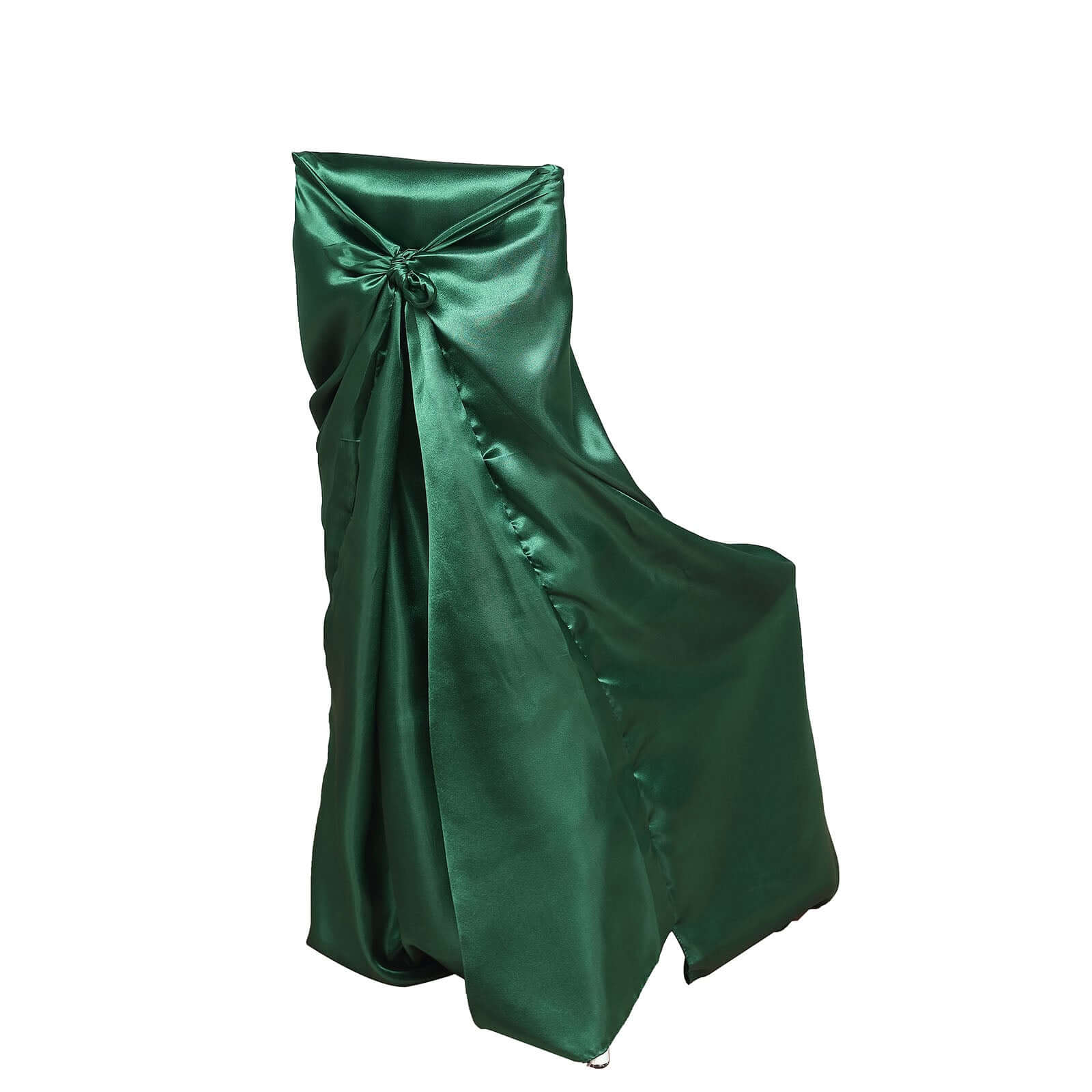 Satin Chair Cover Self-Tie Universal Design Hunter Emerald Green - Durable Slip-On Cover for Folding, Dining, Banquet & Standard Chairs