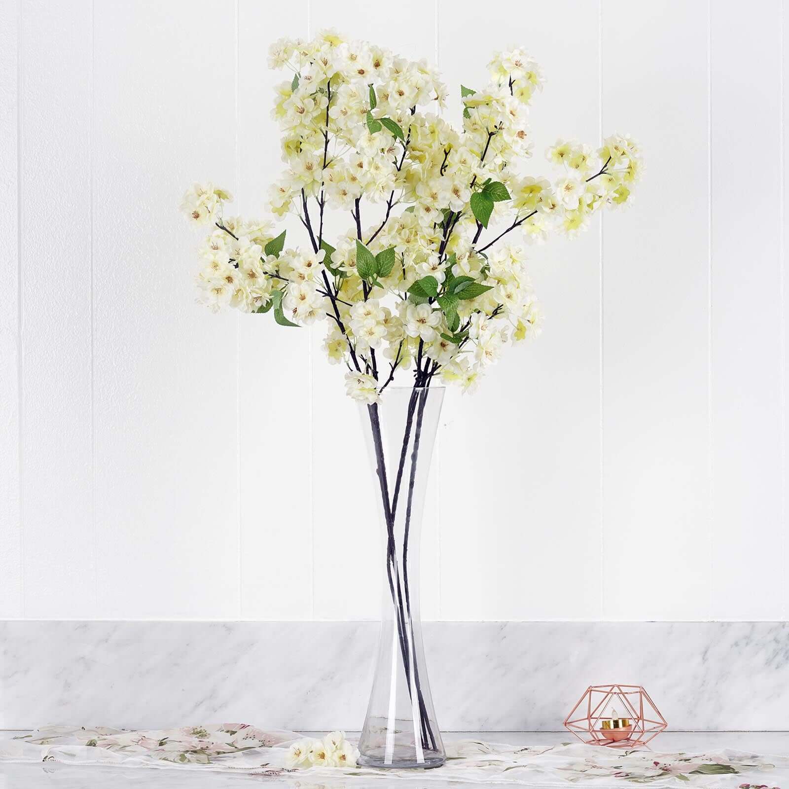 4 Bushes 40 Tall Cream Artificial Silk Cherry Blossom Flowers, Branches