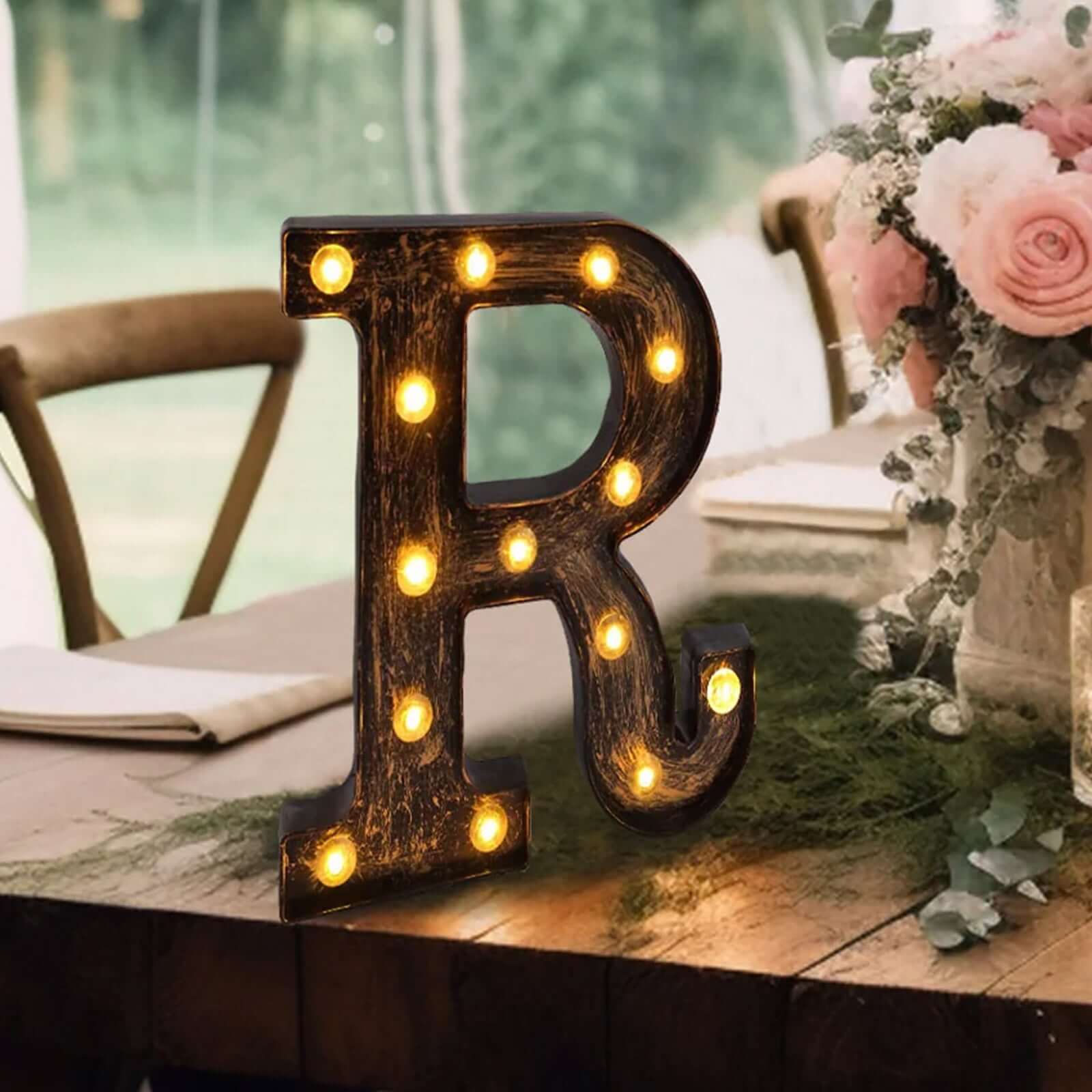 LED Marquee Letter R Industrial Style Antique Black - Light-Up Alphabet Sign for Weddings & Displays 9