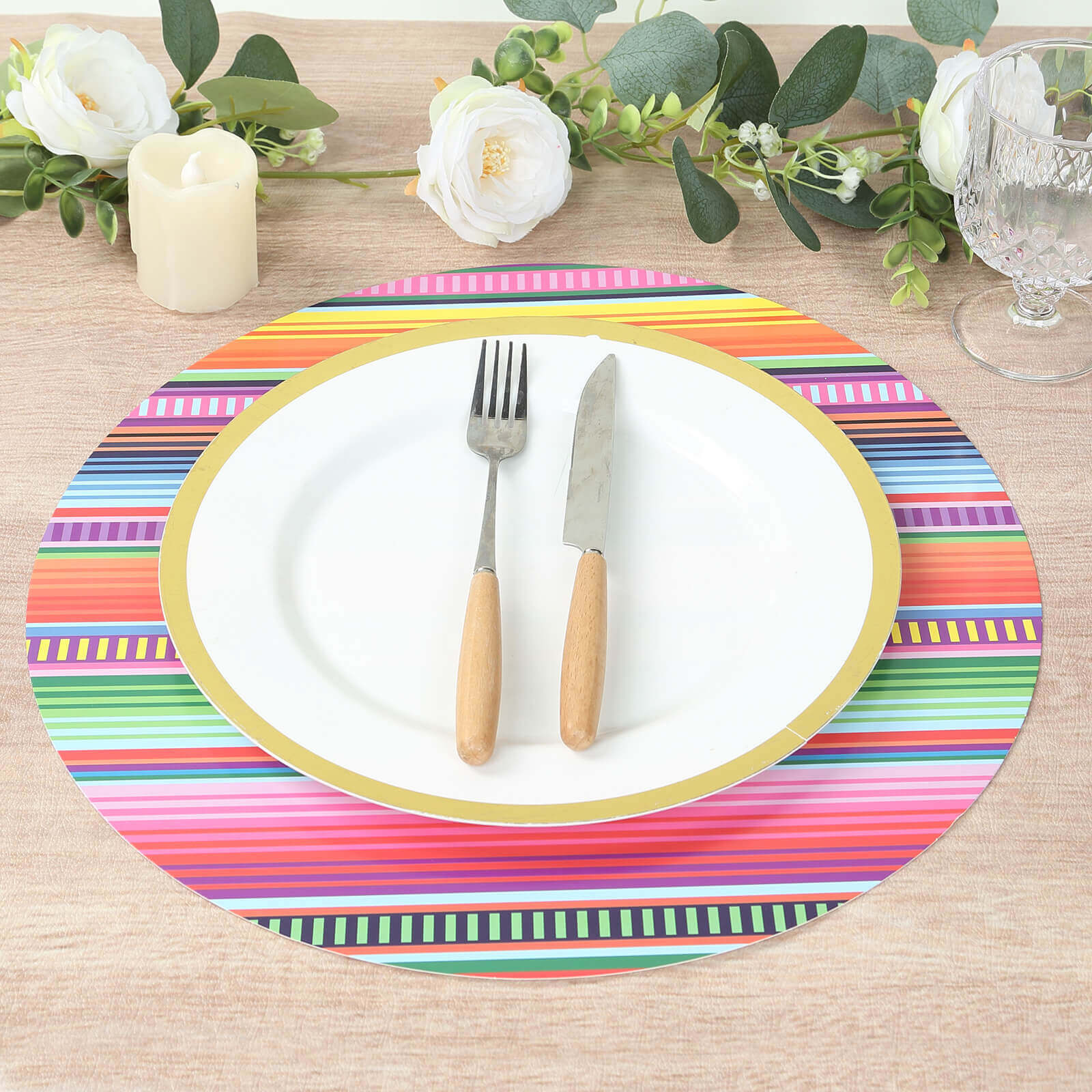 10-Pack Disposable Table Placemats with Multicolor Mexican Serape Fiesta Striped Print - 300GSM Festive Paper Placemats for Cinco de Mayo & Mexican-Themed Events 13