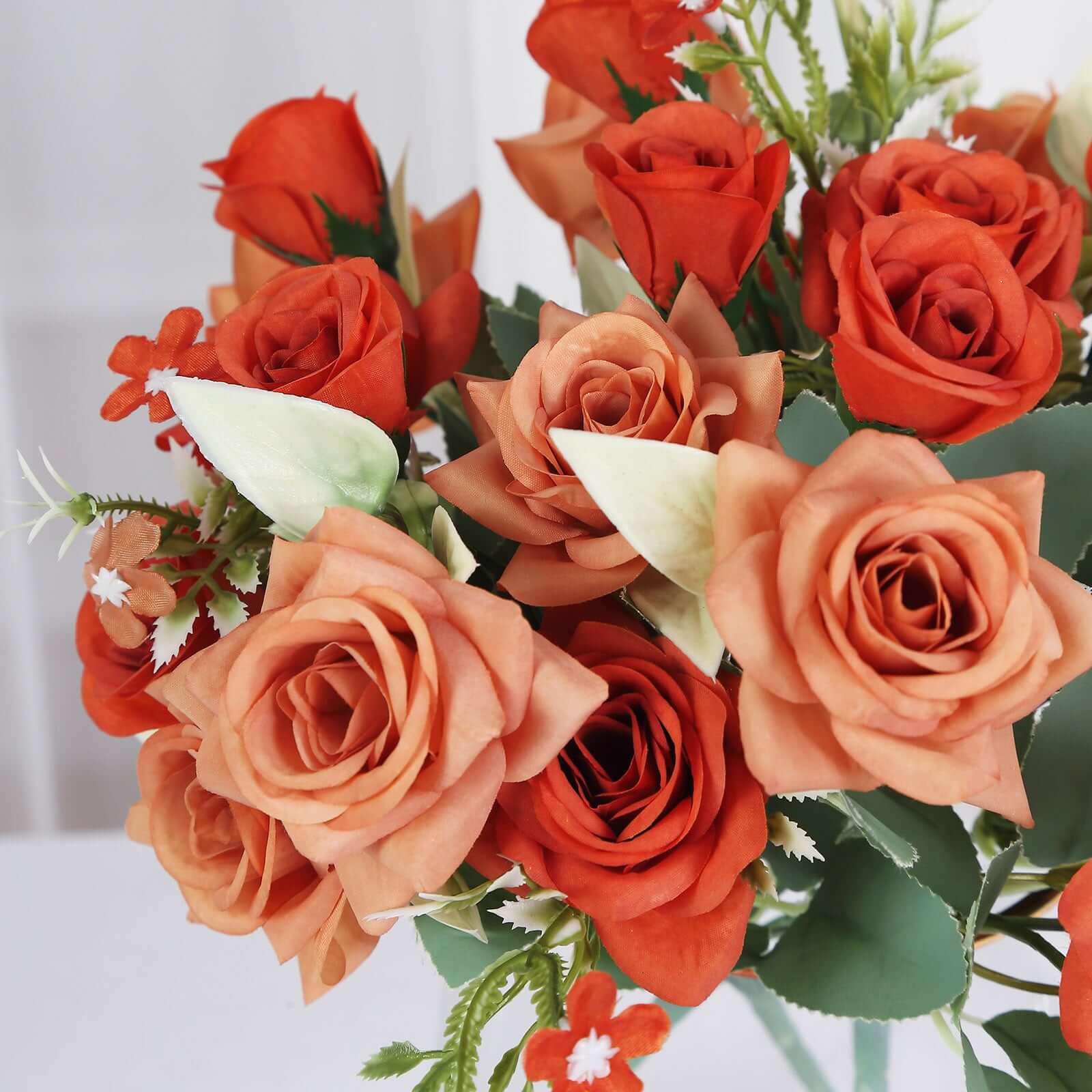 4 Bushes 12 Terracotta (Rust) Real Touch Artificial Silk Rose Flower Bouquet, Faux Bridal Flowers