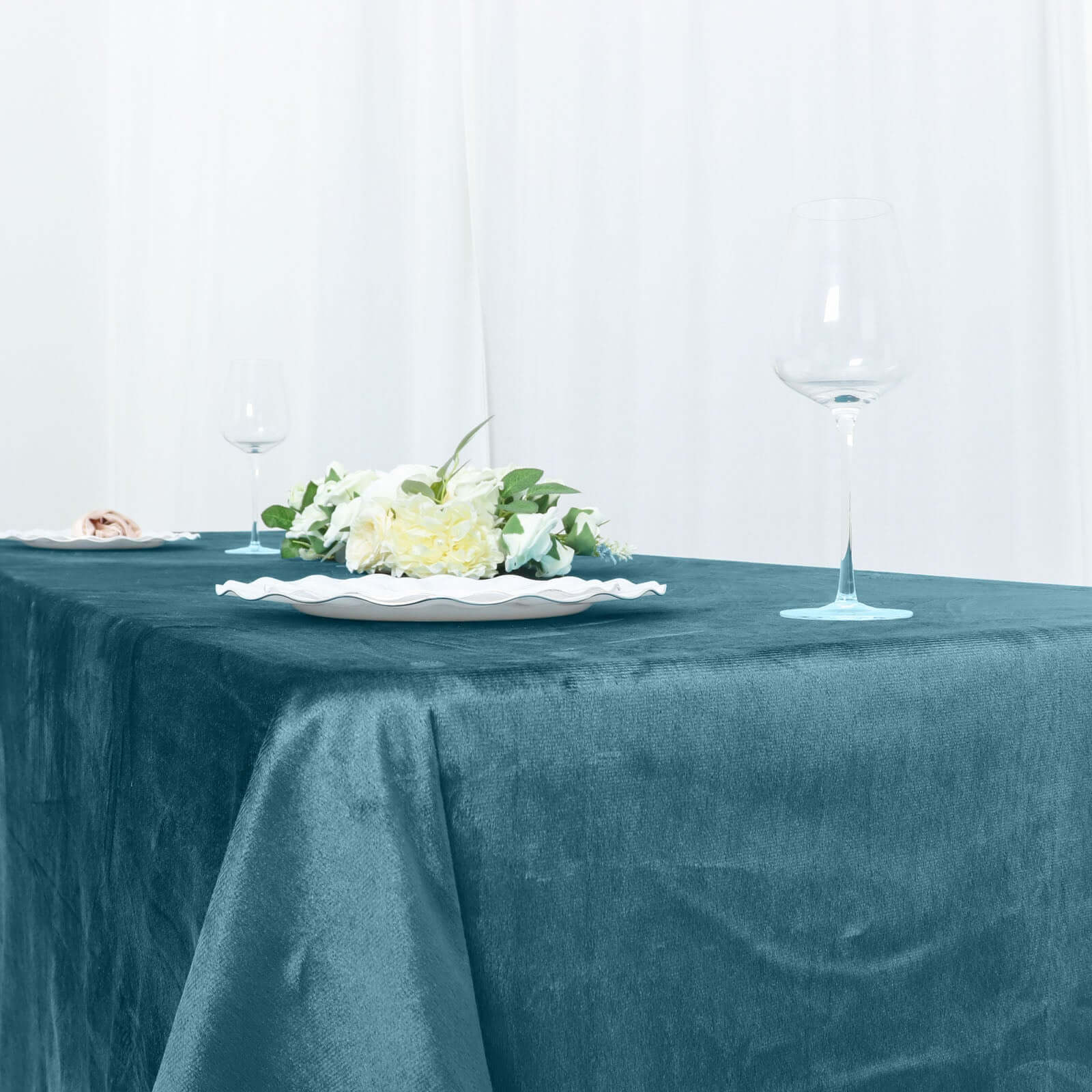 Premium Velvet 90x132 Rectangle Tablecloth Peacock Teal - Reusable Soft & Seamless Table Cover