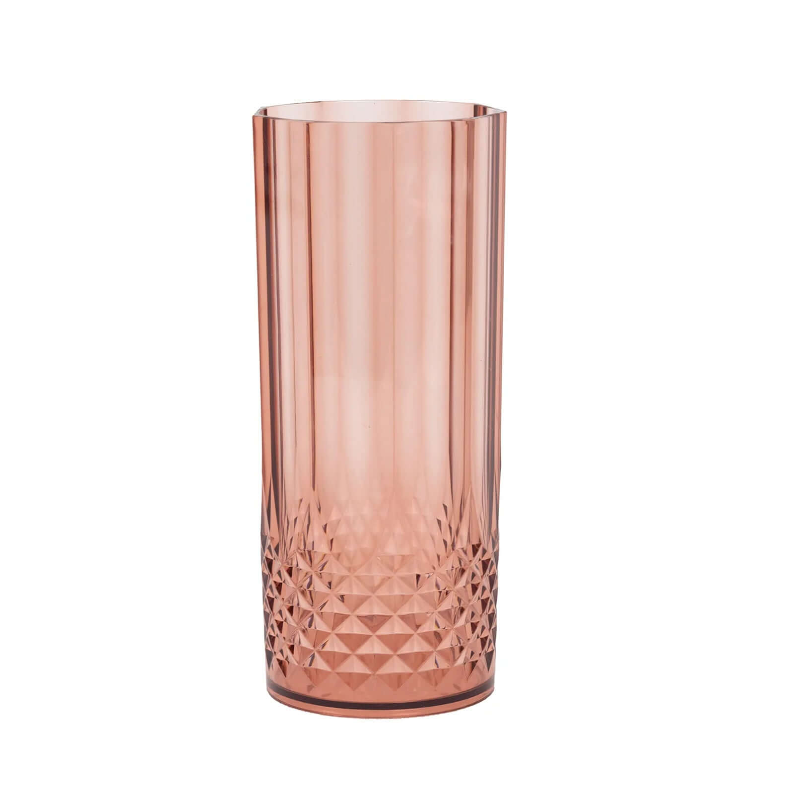 6-Pack Plastic Cocktail Tumblers Dusty Rose Transparent Crystal Cut Style - Shatterproof Highball Glasses 14oz