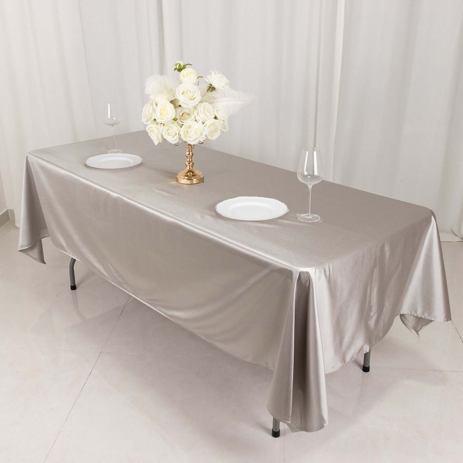 Premium Scuba Rectangular 60x102 Tablecloth Shimmering Silver - Wrinkle Free & Stain Resistant Table Cover