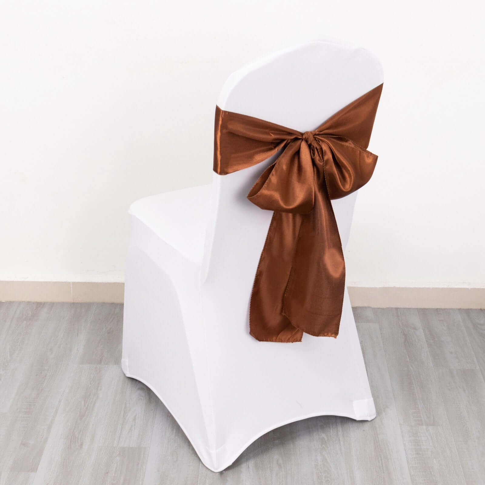 5 Pack Satin Chair Sashes Cinnamon Brown - Durable Chair Bows with Shiny Finish 6x106