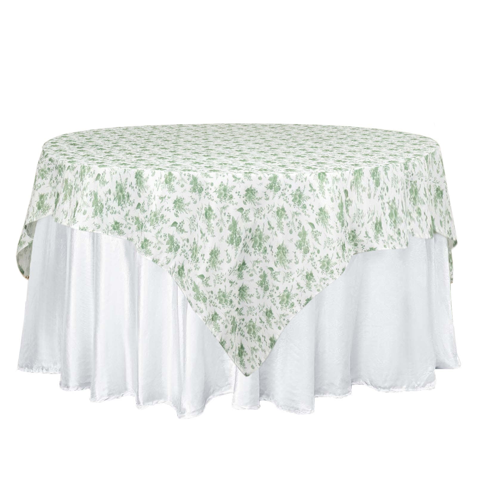 Polyester 70x70 Table Overlay Square Tablecloth Dusty Sage Green French Toile Pattern - Table Cover for Upscale Dining