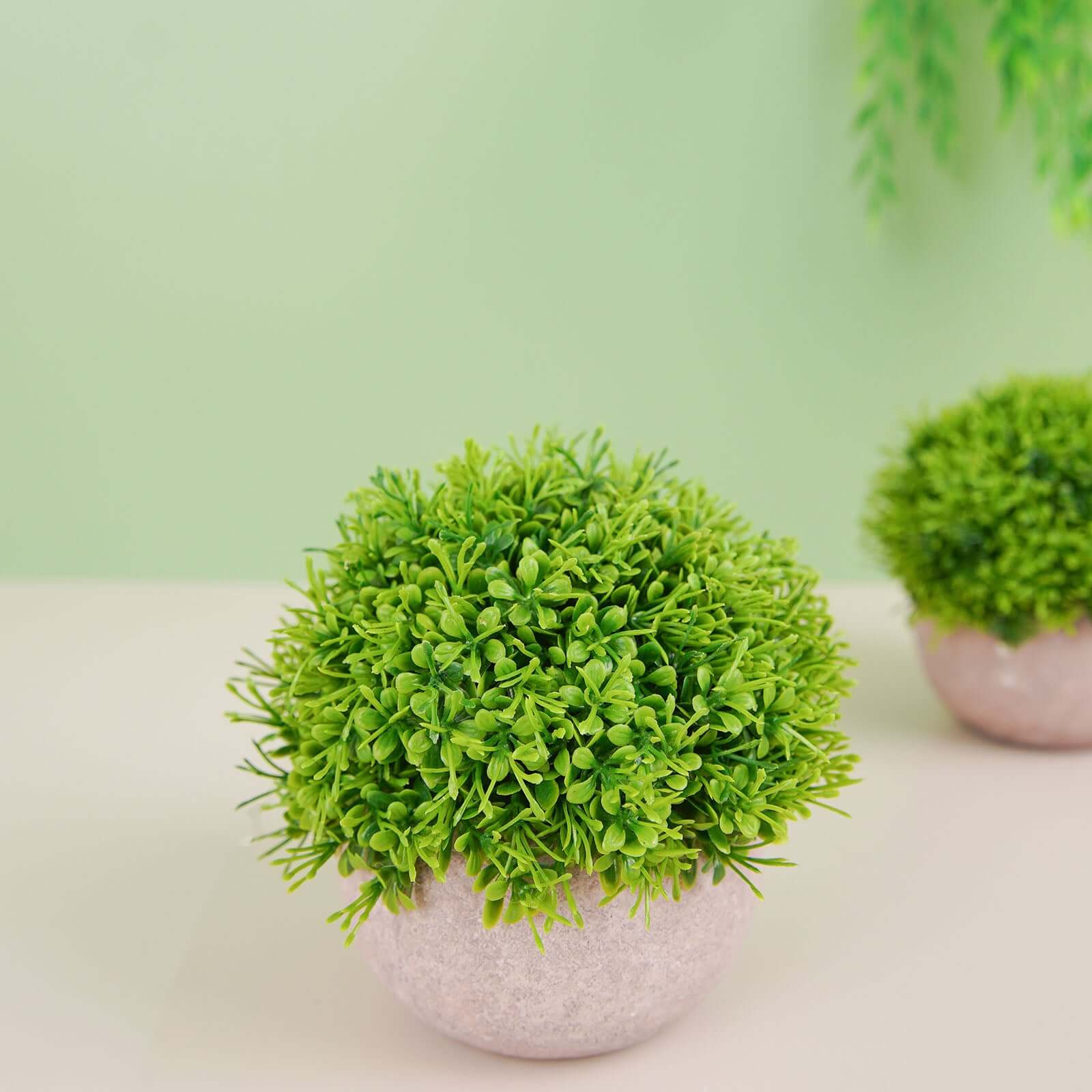 2 Plant Set Artificial Boxwood Topiary Ball 5 - Maintenance Free Mini Faux Potted Greenery Decor