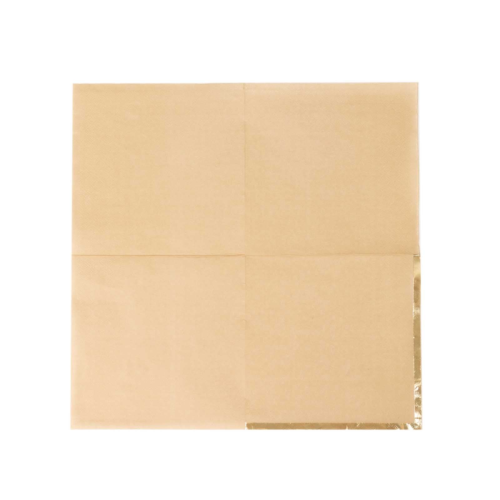 50-Pack Paper Beverage Napkins with Gold Foil Edge Natural - Disposable 2 Ply Cocktail Napkins for Events 6.5x6.5