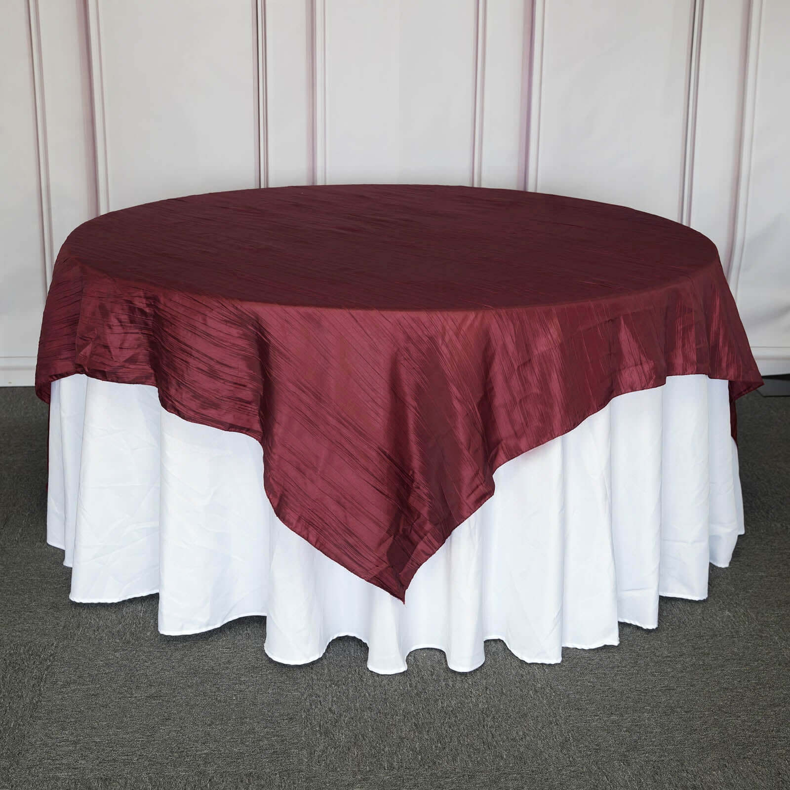 Taffeta 90x90 Table Overlay Square Tablecloth Burgundy - Accordion Crinkle Table Cover