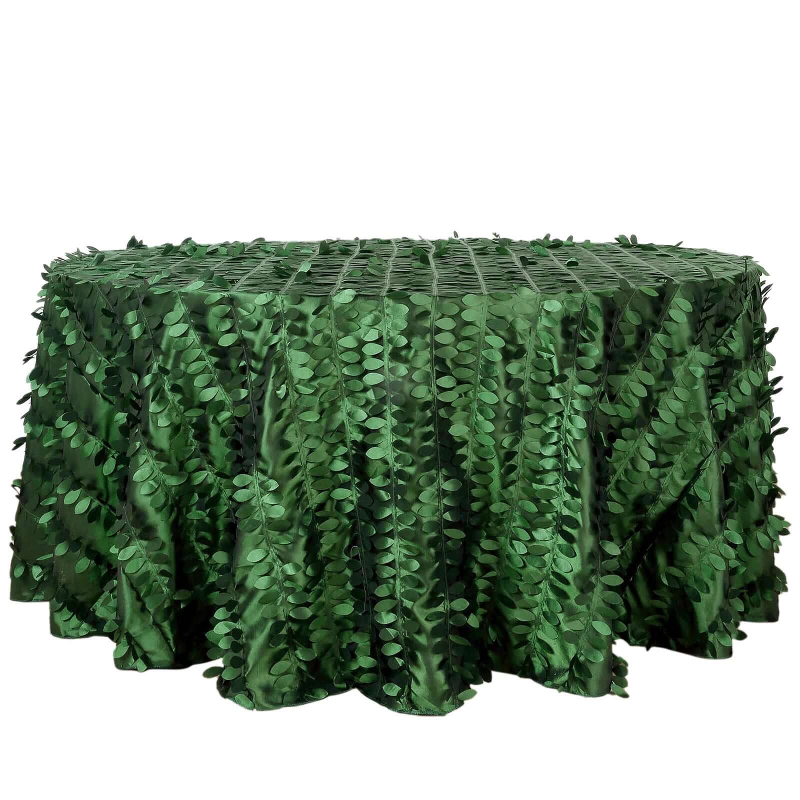 Taffeta 120 Round Tablecloth Green Leaf | 3D Leaf Petal Design Seamless Table Cover