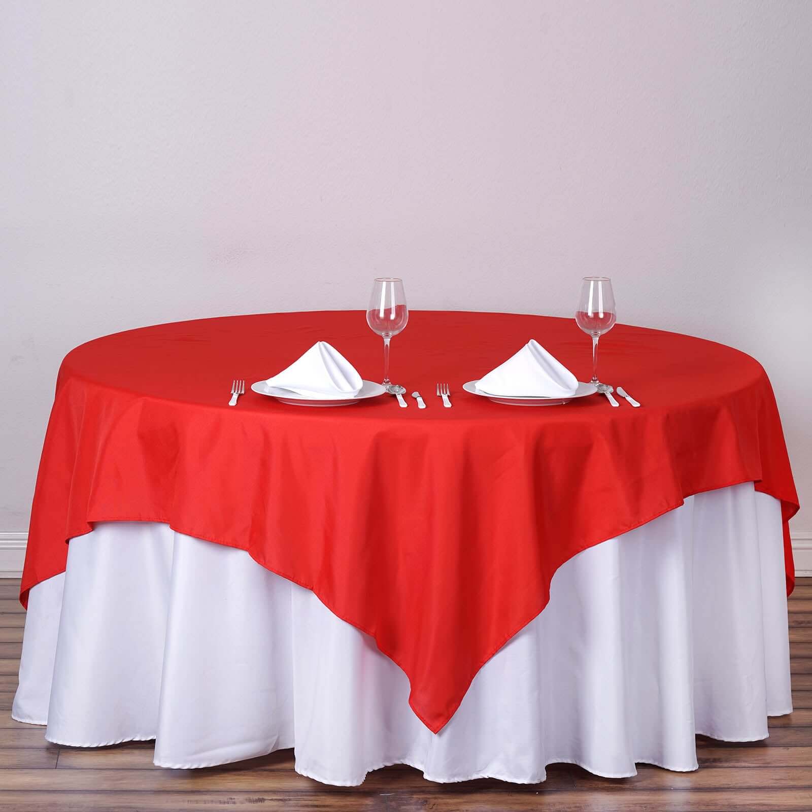 Polyester 70x70 Table Overlay Square Tablecloth Red - Wrinkle-Resistant & Durable Table Cover