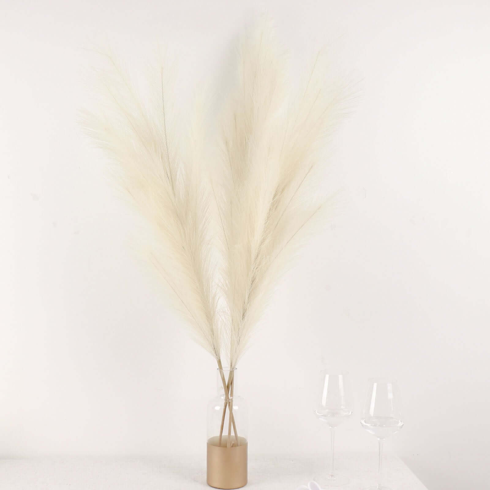 3 Stems Artificial Pampas Grass Decor Cream - Soft Realistic Faux Ornamental Grass Branches for Rustic Boho Chic Backdrops Floral Styling & Vase Displays 44