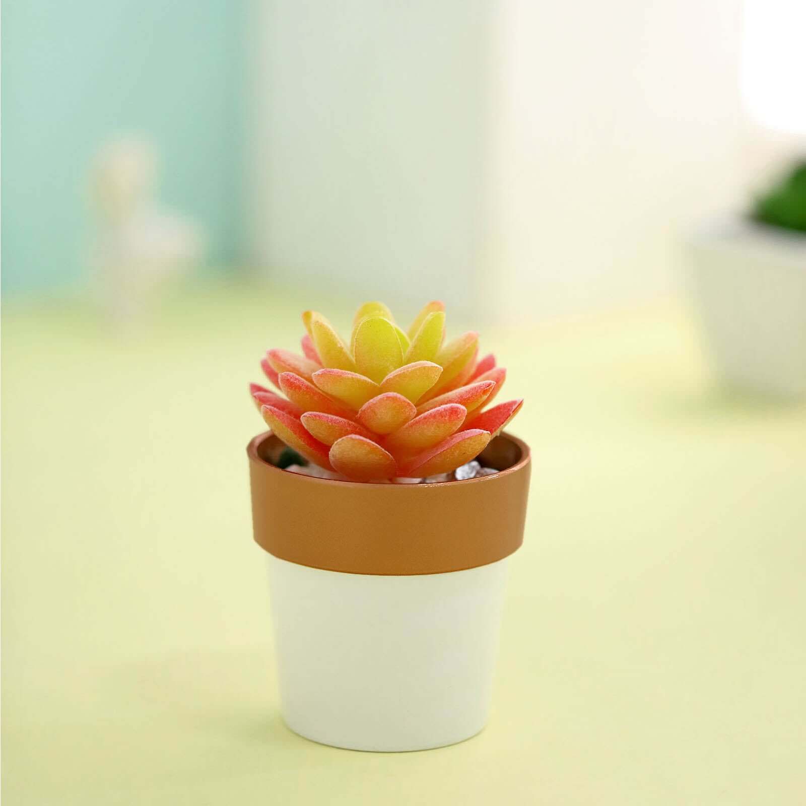 3-Pack Flower Plant Pots Small Design White with Gold Rim - Plastic Indoor Decorative Planters 3