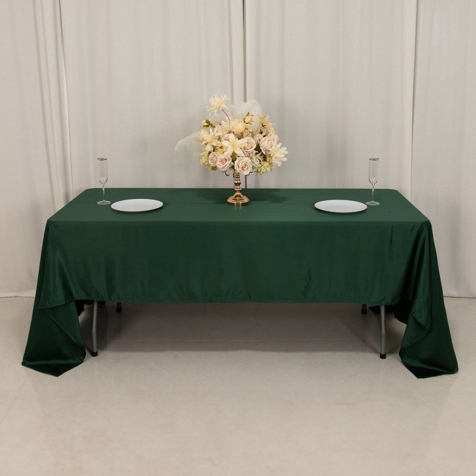 Lamour Satin 60x126 Rectangle Tablecloth Hunter Emerald Green - Soft & Silk-Like Table Cover