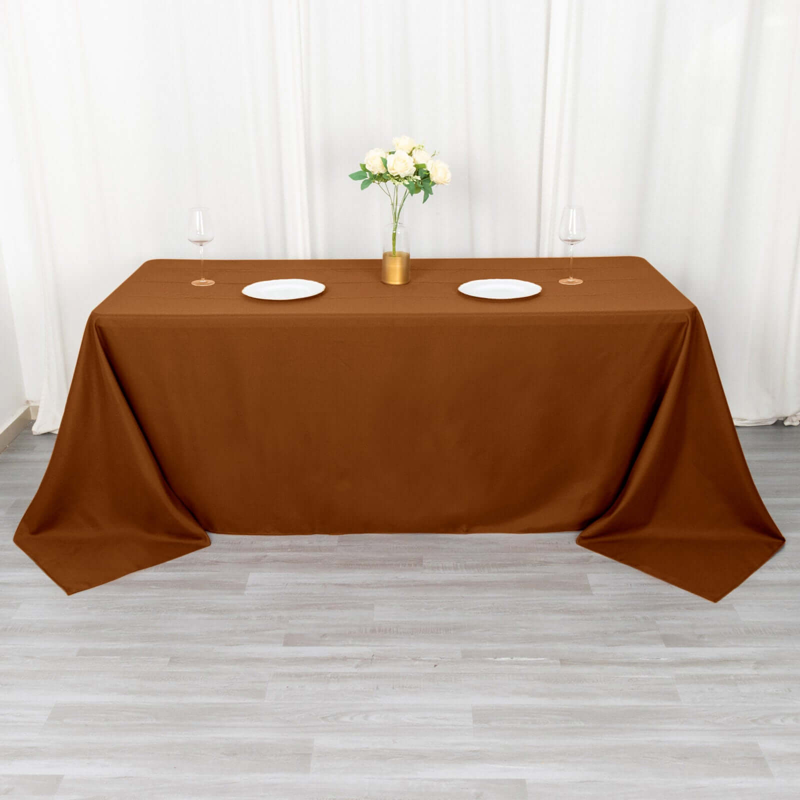 Polyester 90x156 Rectangle Tablecloth Cinnamon Brown - Seamless Wrinkle-Resistant Table Cover