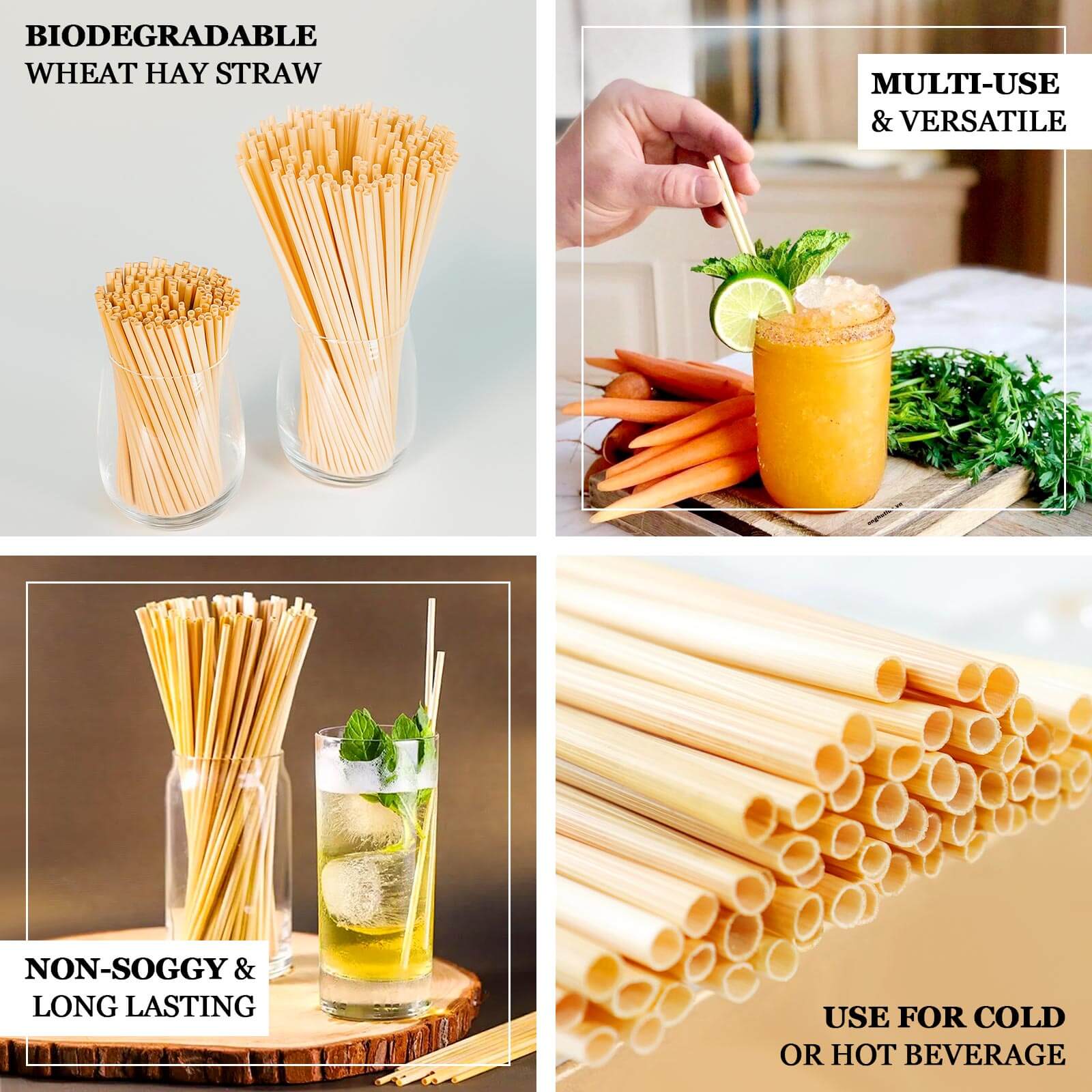 100-Pack Compostable Straws Plant Based 100% Plastic Free - Sustainable Biodegradable Wheat Straws 9