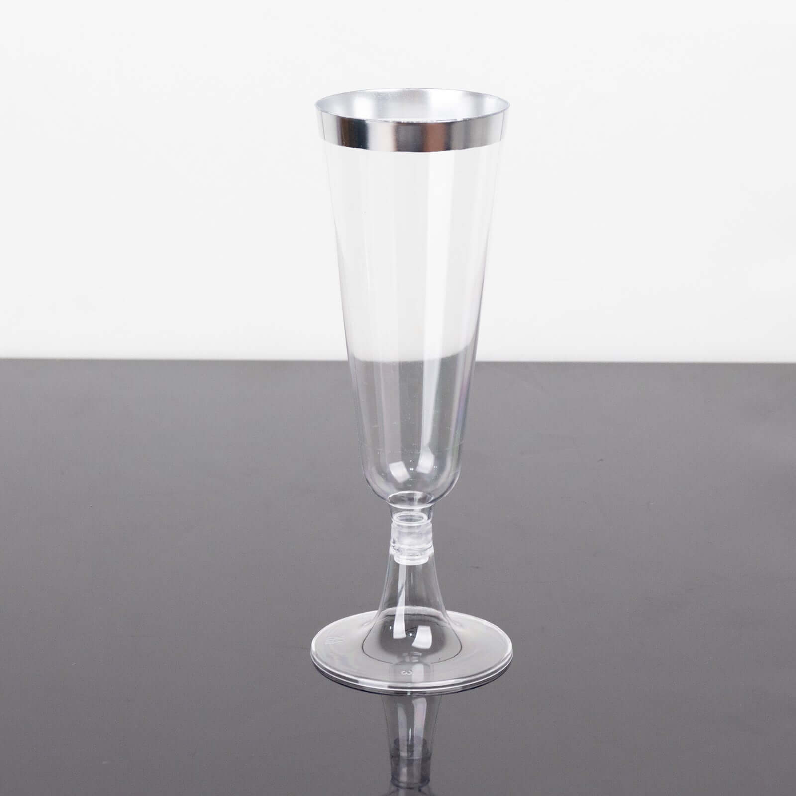 12-Pack Plastic Champagne Flutes Clear with Silver Rim - Stylish Disposable Cocktail Glasses for Parties 5oz 6