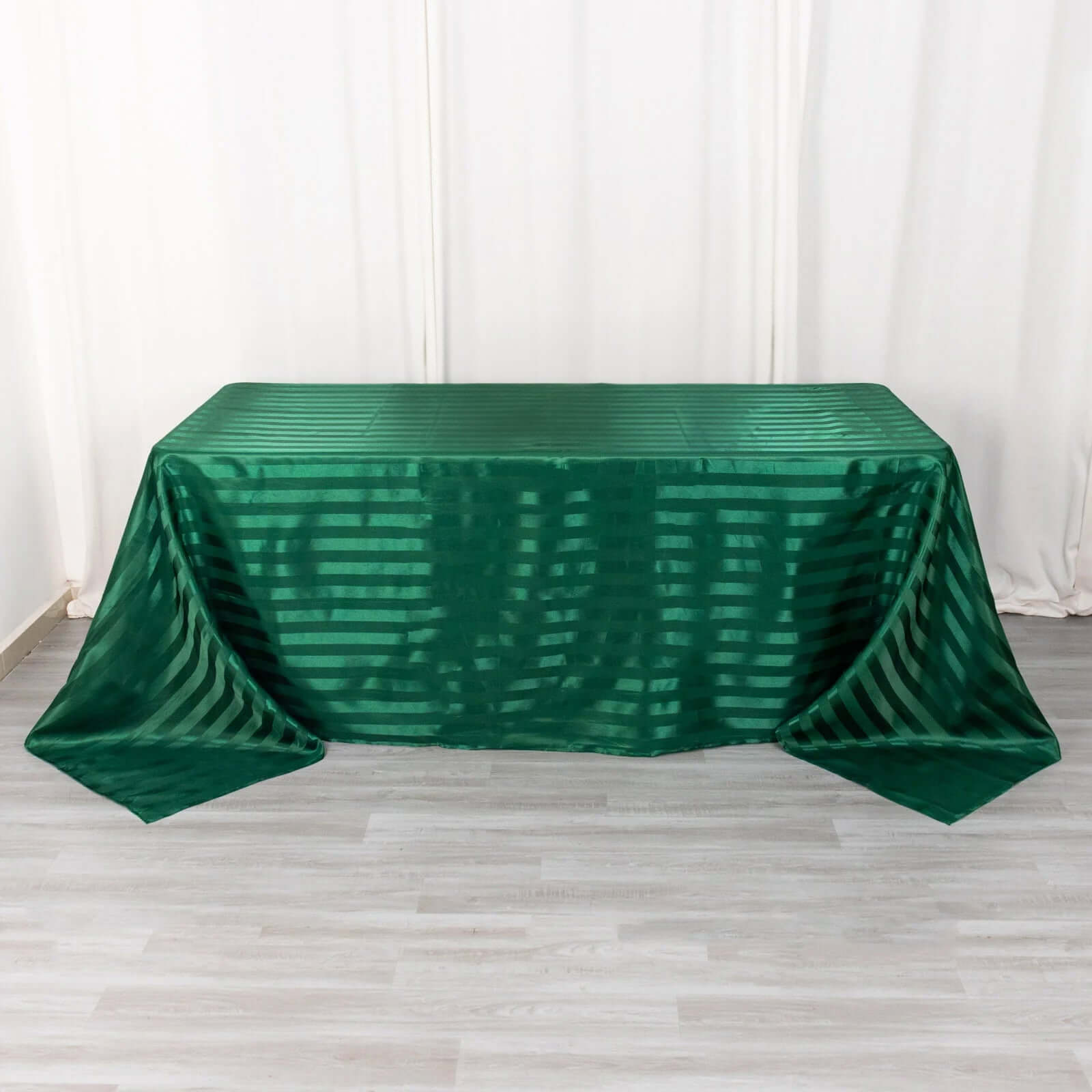 Satin Striped 90x132 Rectangular Tablecloth Hunter Emerald Green Satin Stripe - Seamless Silky Smooth Table Cover