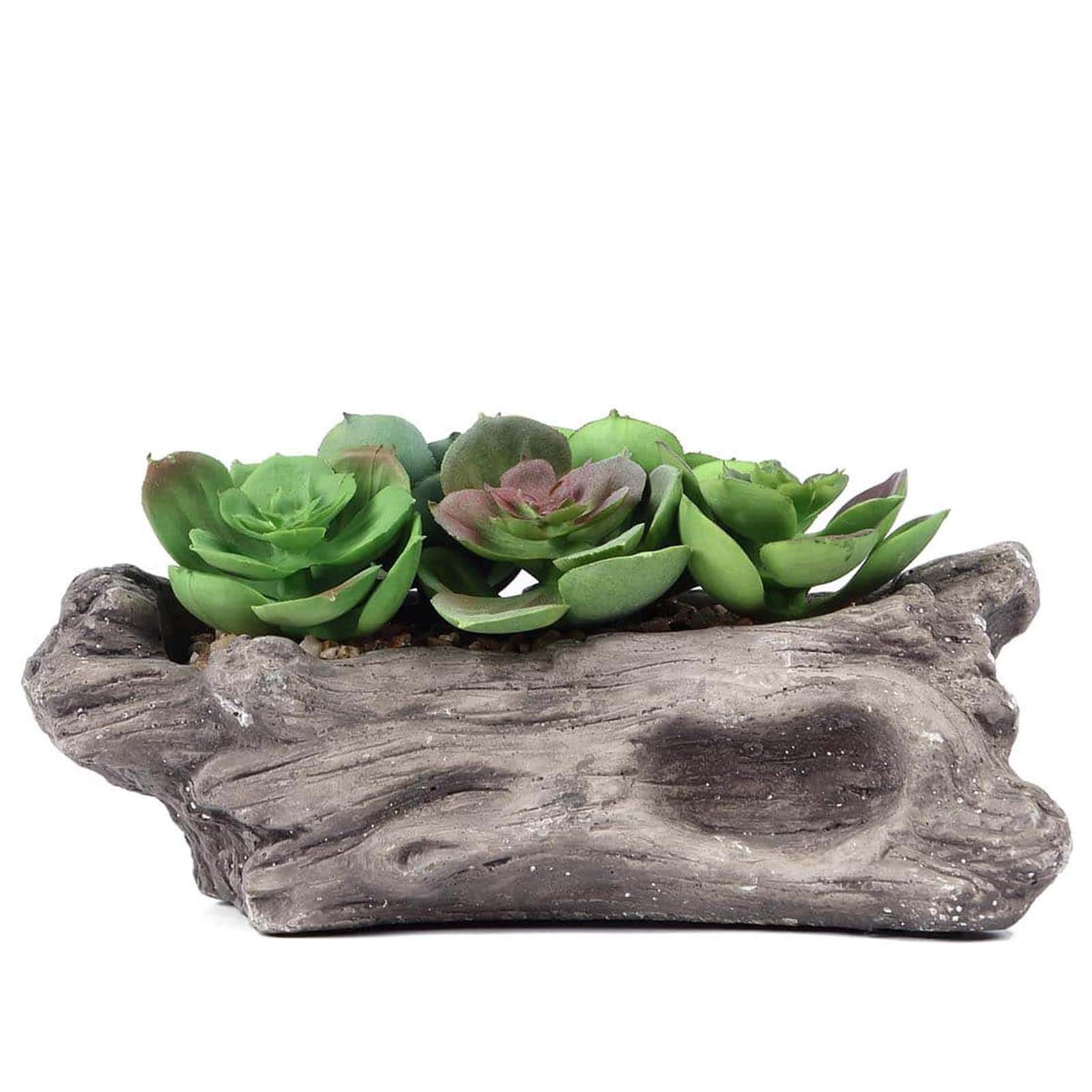 Perle Von Nurnberg Artificial Succulents Arrangements in 7 Log Planter - Lifelike Faux Plant for Stylish Home Bathroom Tabletop Indoor Outdoor Greenery Decor