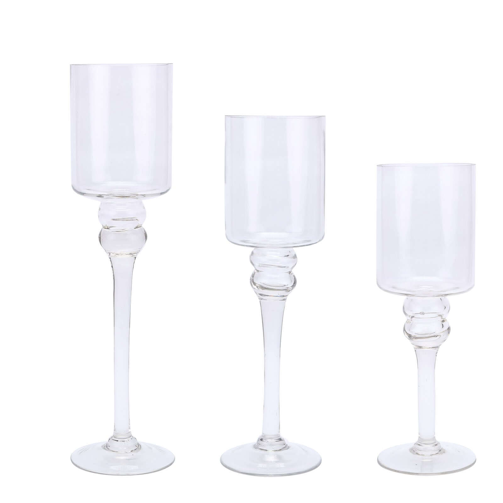 Set of 3 Glass Cylinder Vases Long Stem Clear - Decorative Candle Holder Floral Centerpieces 12, 14, 16